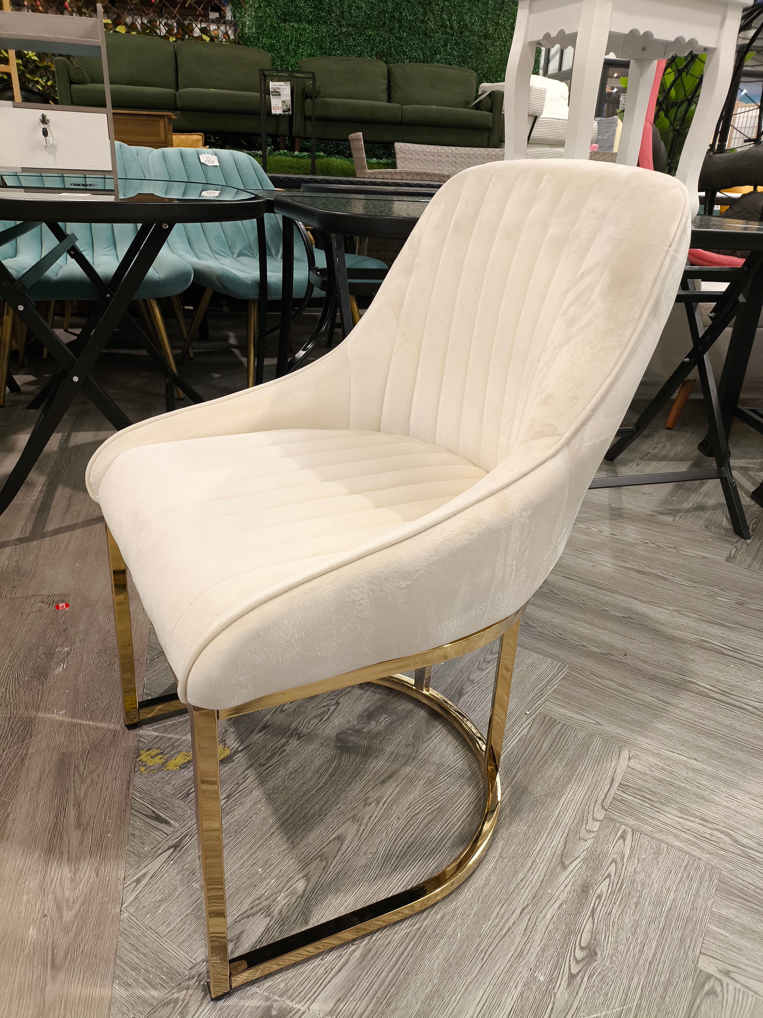 Velvet Upholstered Dining Chair with Golden Base White 1PC