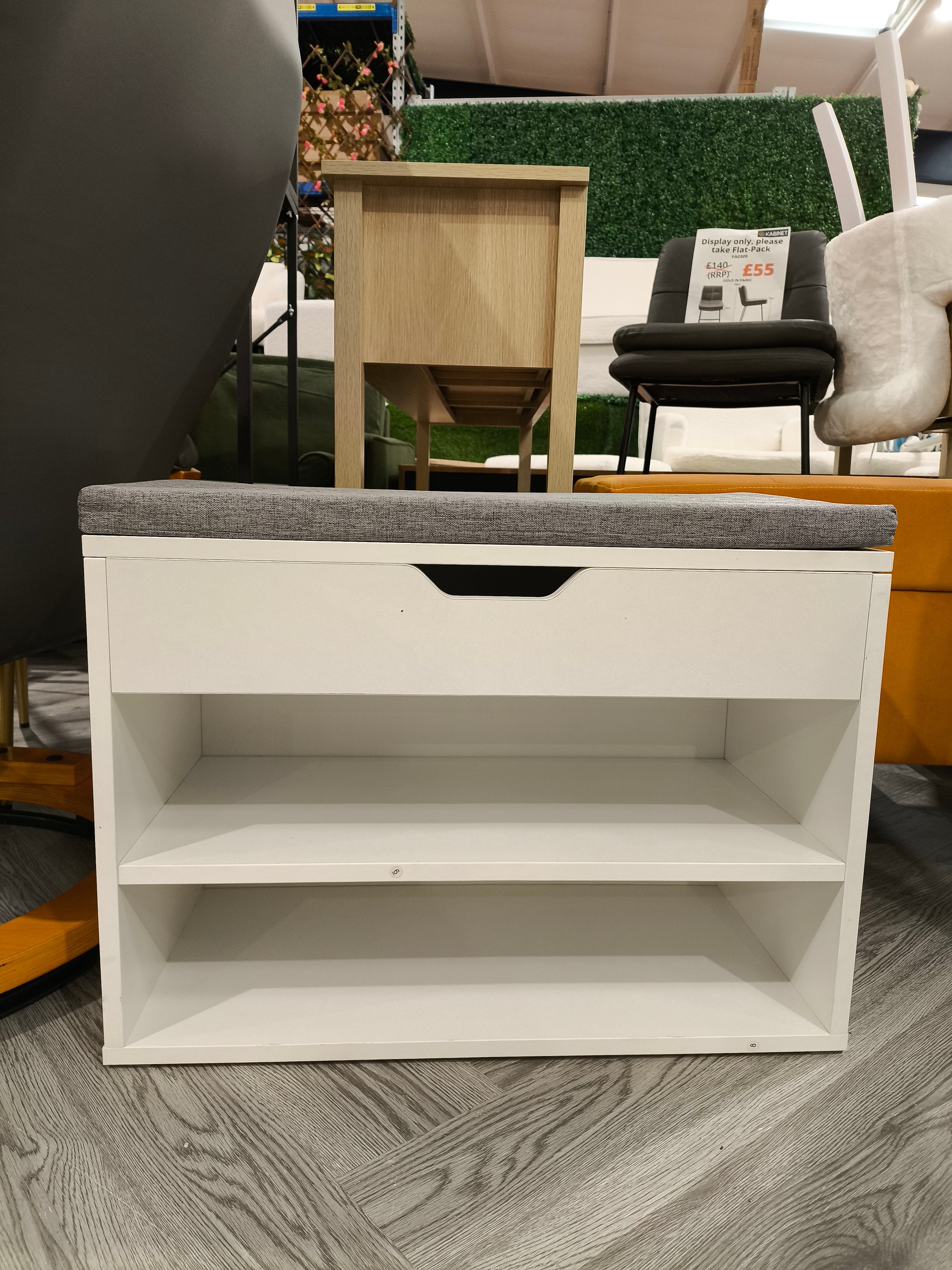 3-Tier Shoe Storage Bench with 2-Tier Open Shelves and Padded Seat