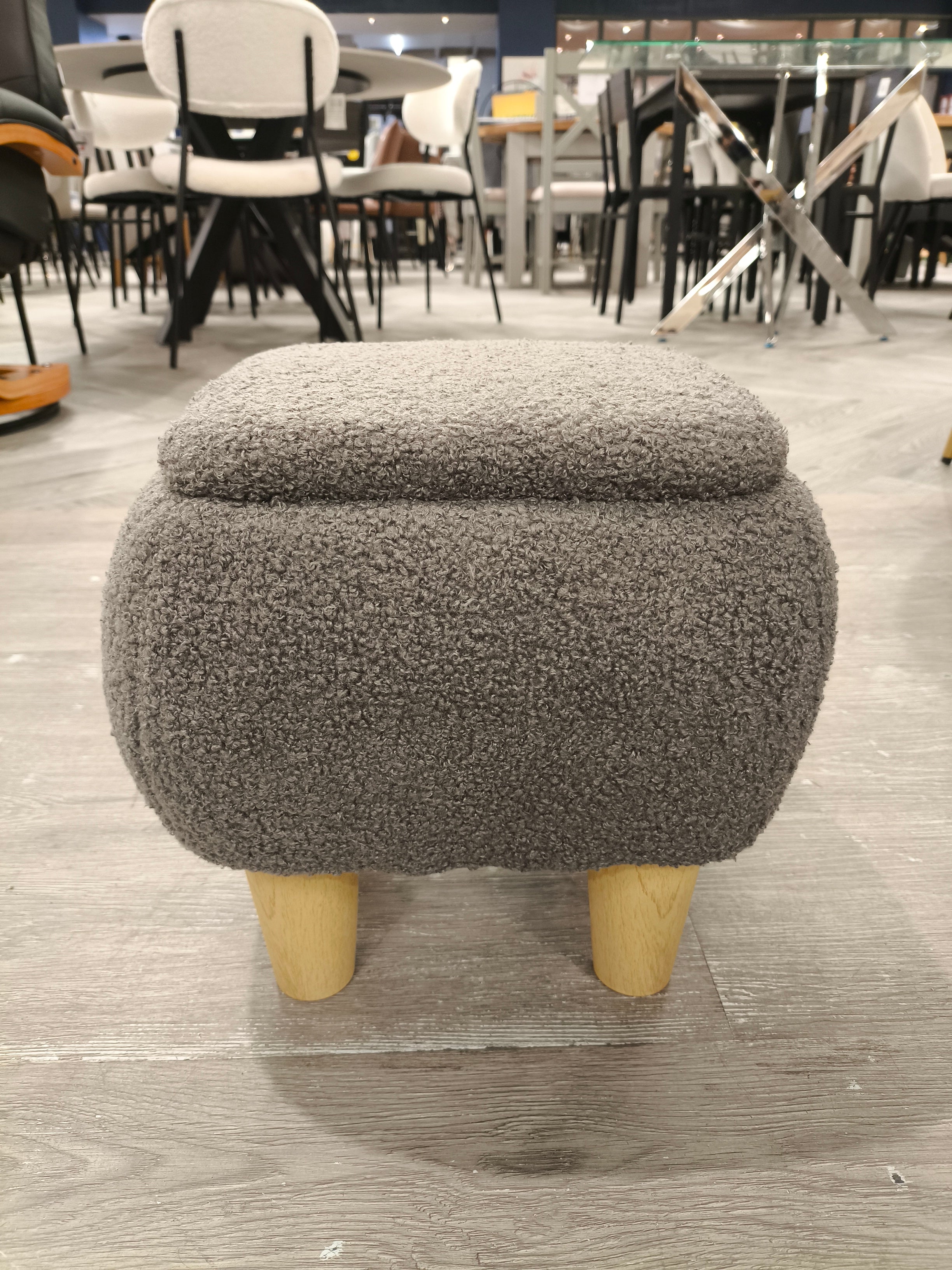 Sherpa Fleece Upholstered Mini Storage Stool Grey