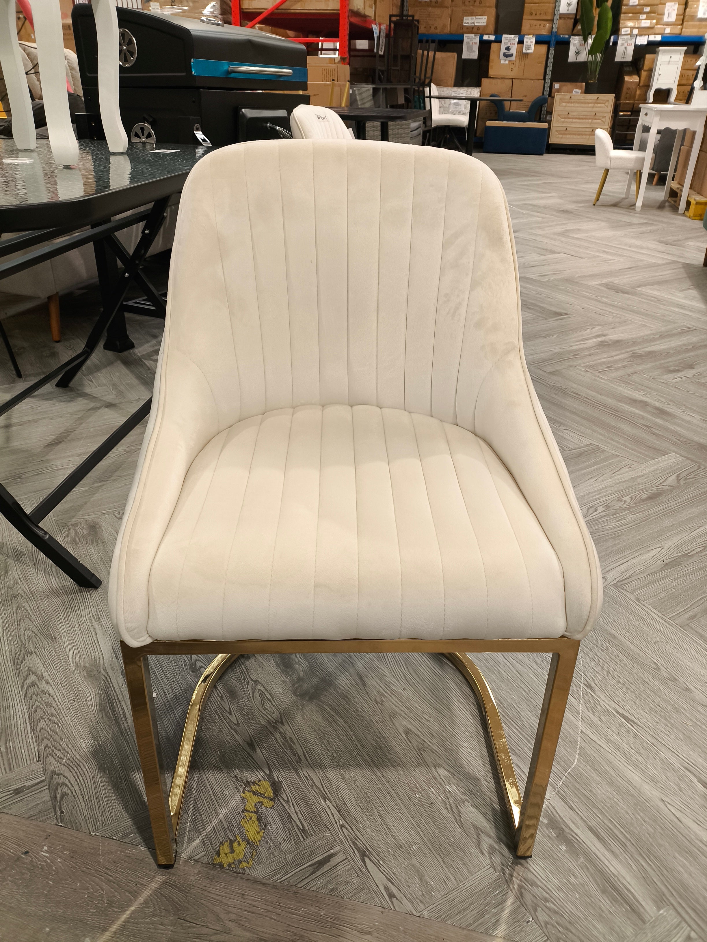 Velvet Upholstered Dining Chair with Golden Base White 1PC