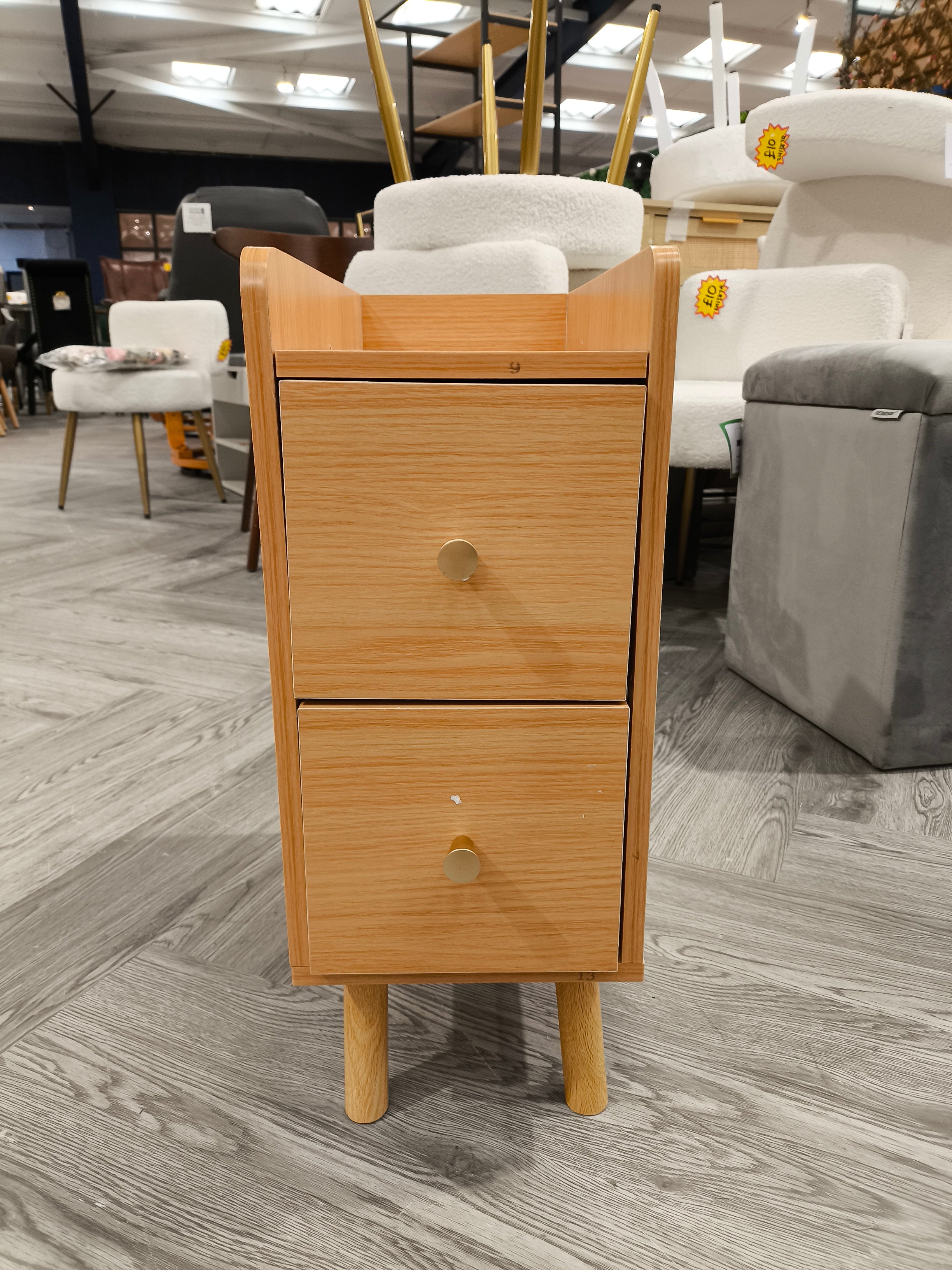 Wooden Bedside Table with Two Drawers and Wooden Legs