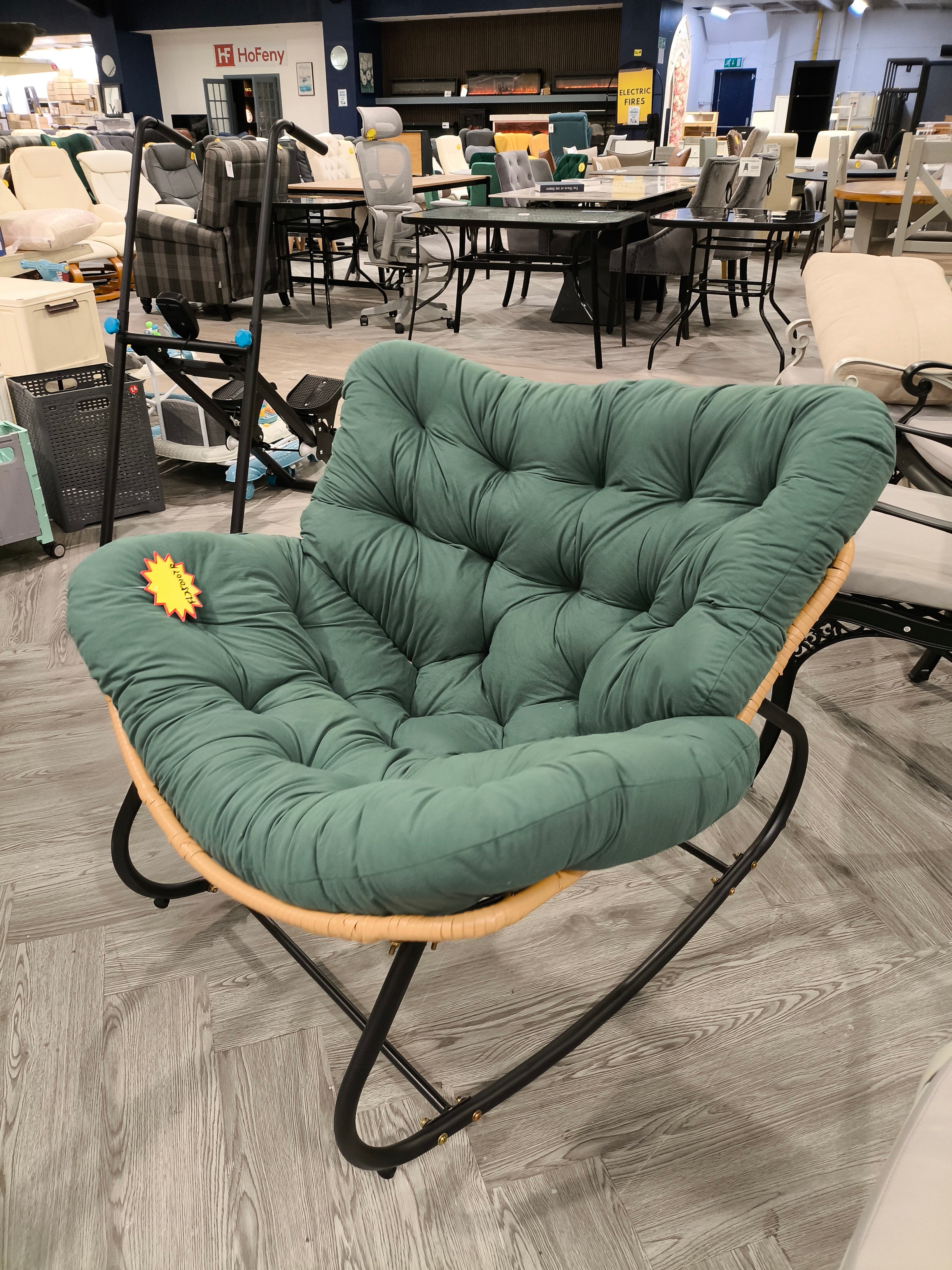 Modern Rocking Chair with Green Cushion