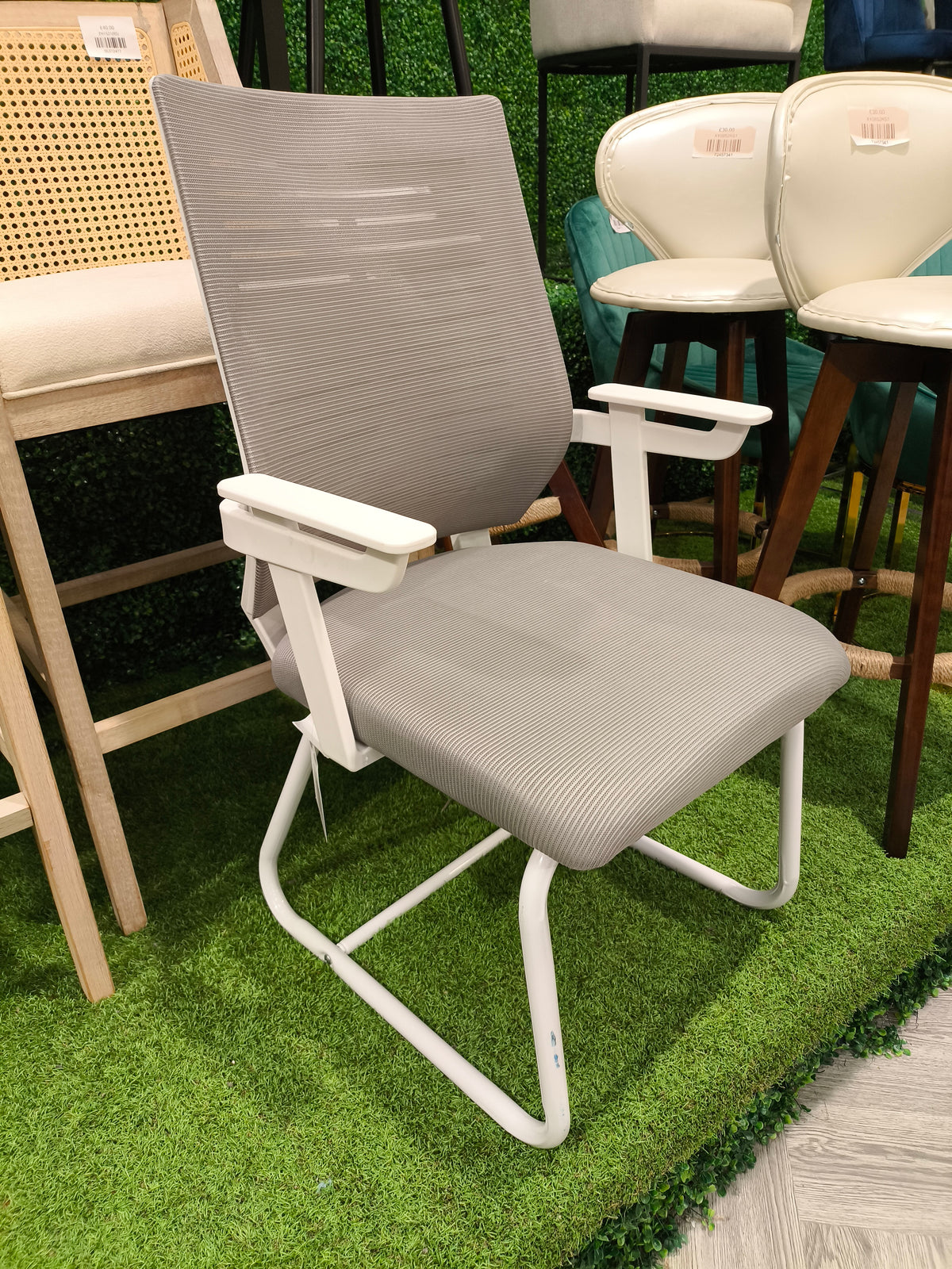 Mesh Office Chair with Armrests and Wheels White and Grey
