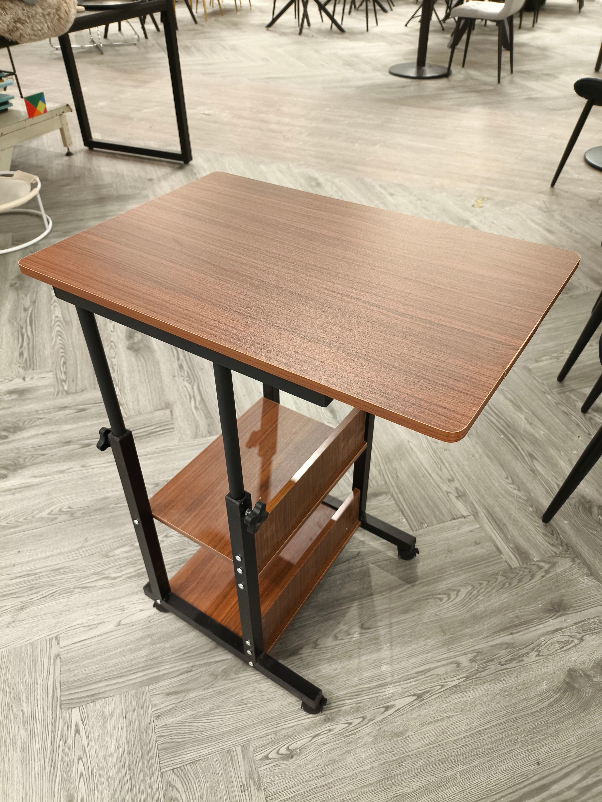 Height Adjustable Mobile Table Overbed Desk with Wheels Dark Brown