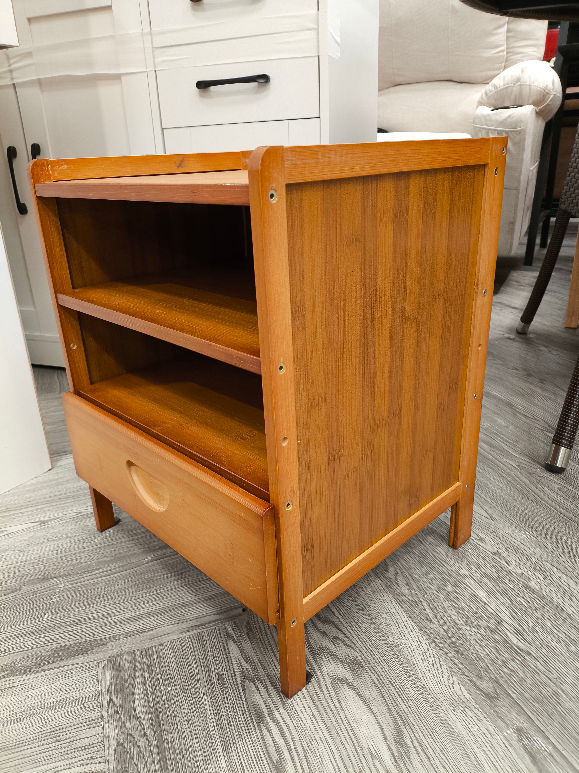 3 Tier Wooden Bedside Table with Drawer Walnut