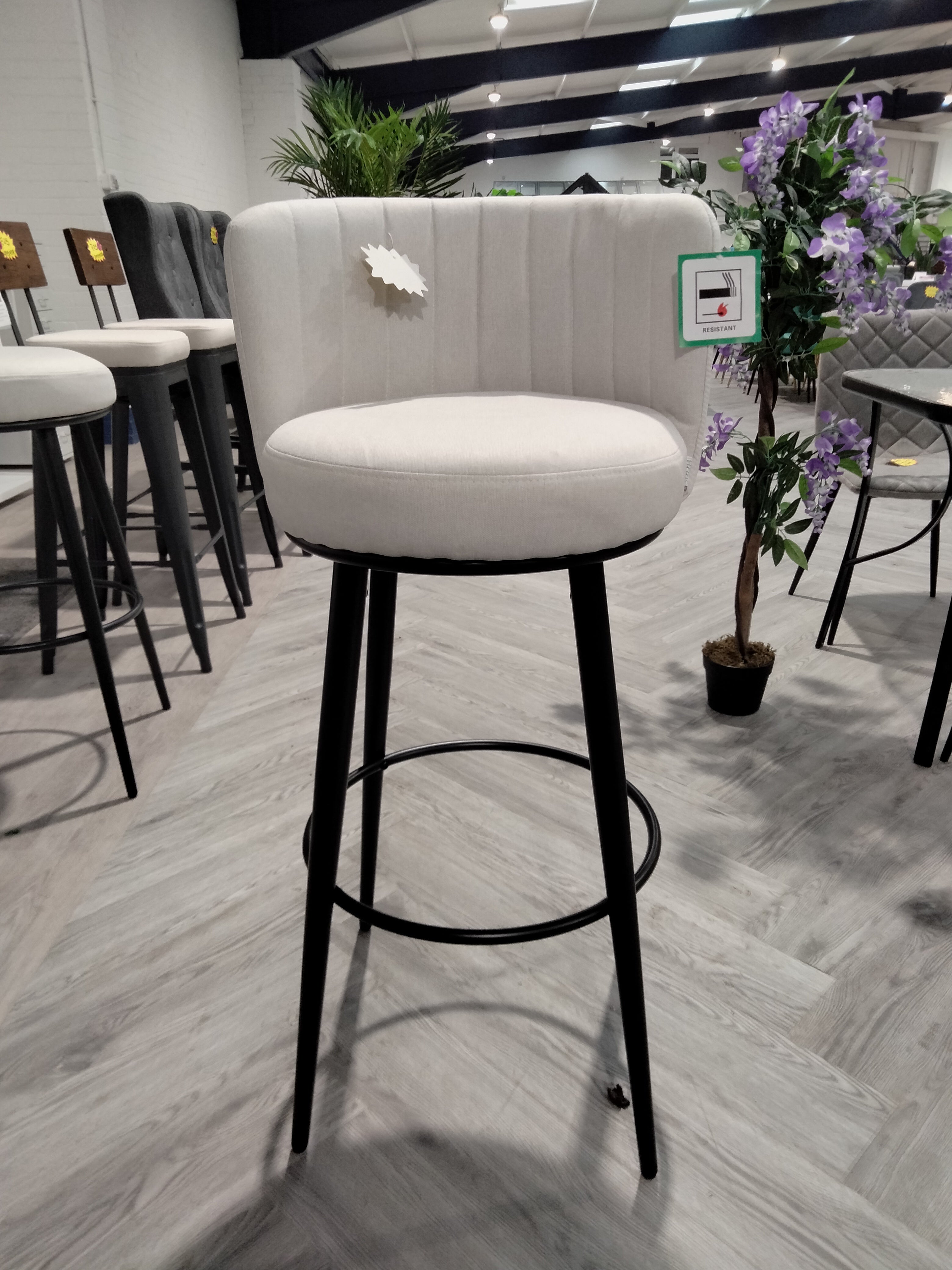 Cream Premium Linen Upholstered Bar Stool 1PC