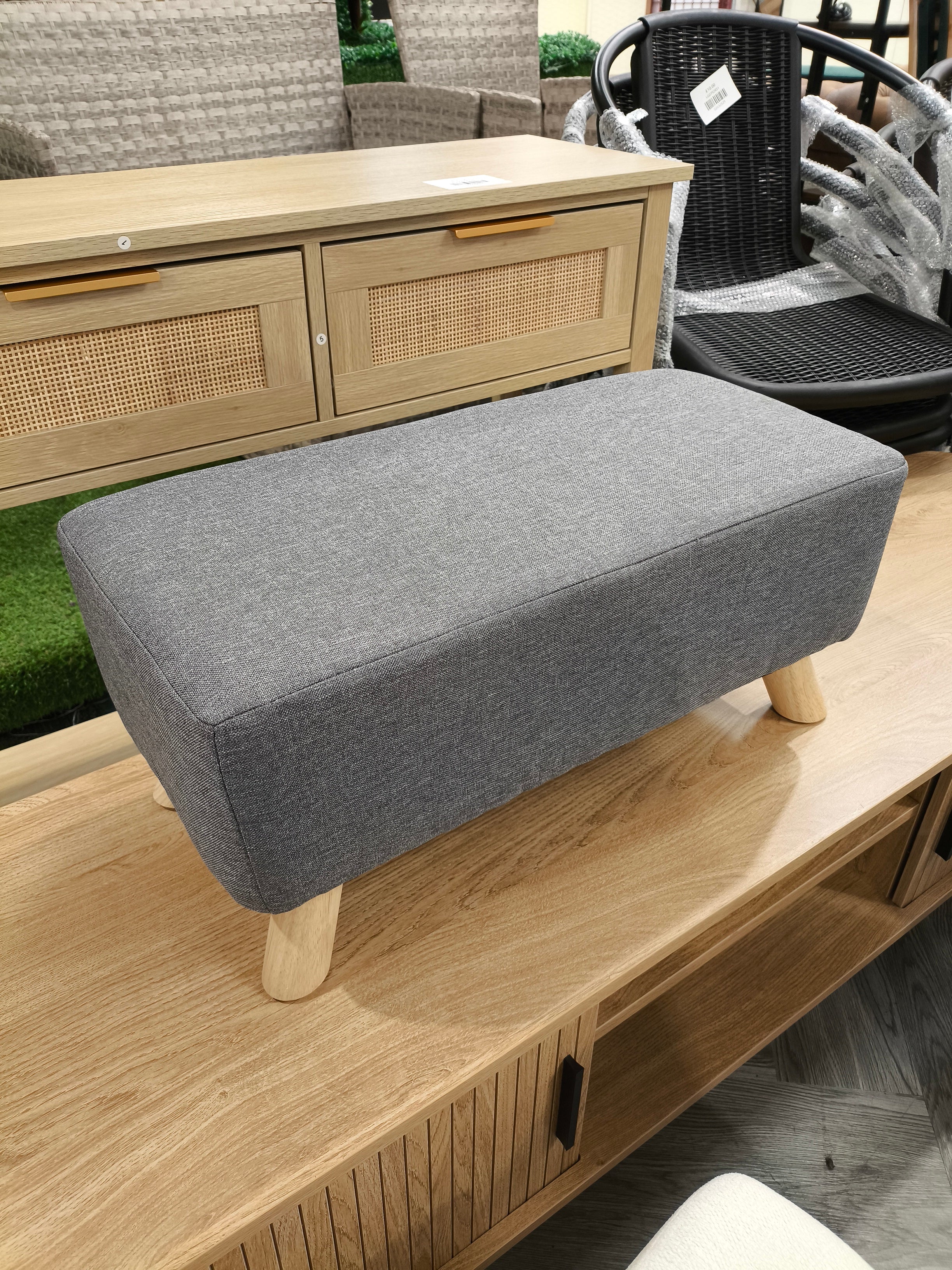 Tofu Shaped Footstool with Wooden Legs Grey