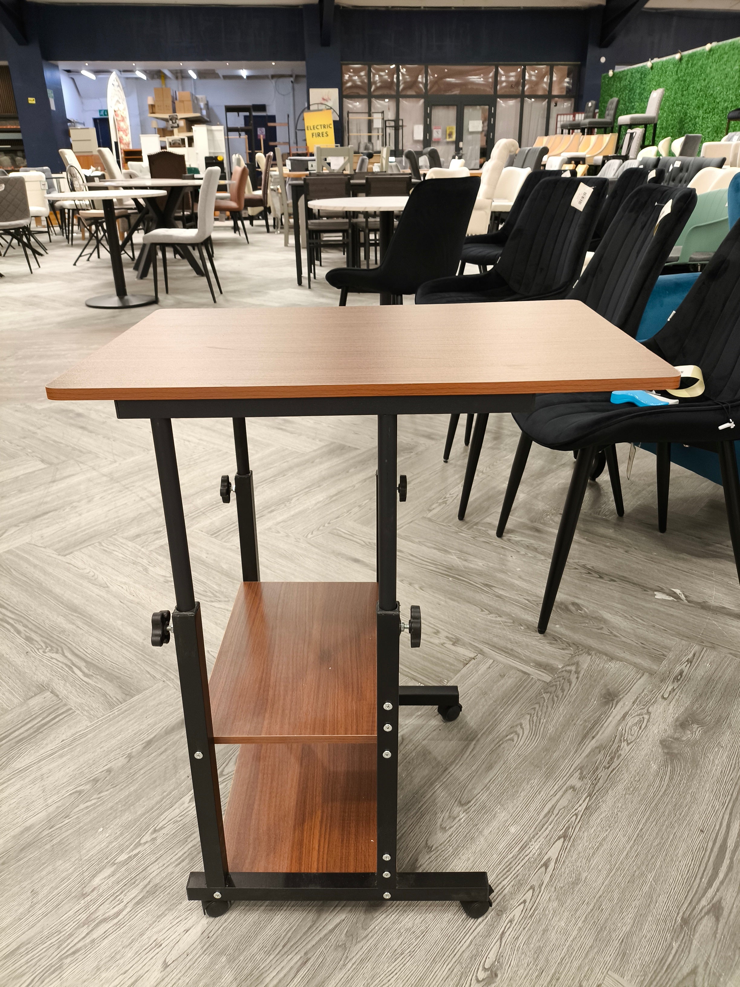 Height Adjustable Mobile Table Overbed Desk with Wheels Dark Brown