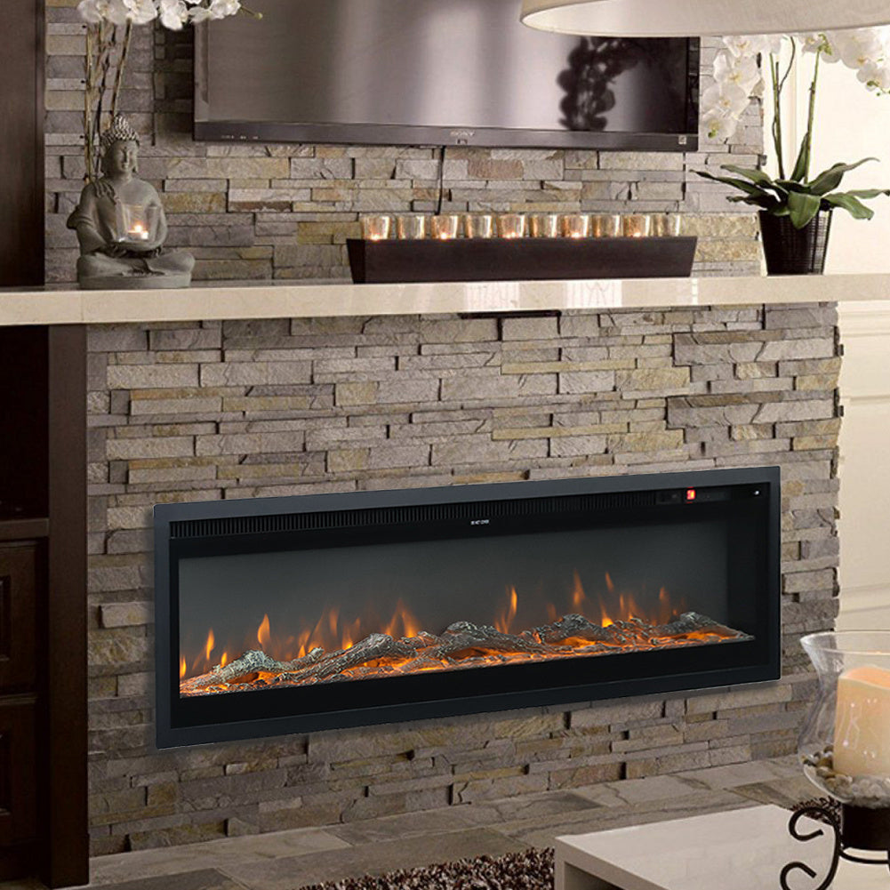 40 50 60 Insert/Wall Mounted LED Fireplace Electric Inset Fire Heater 9 Flames