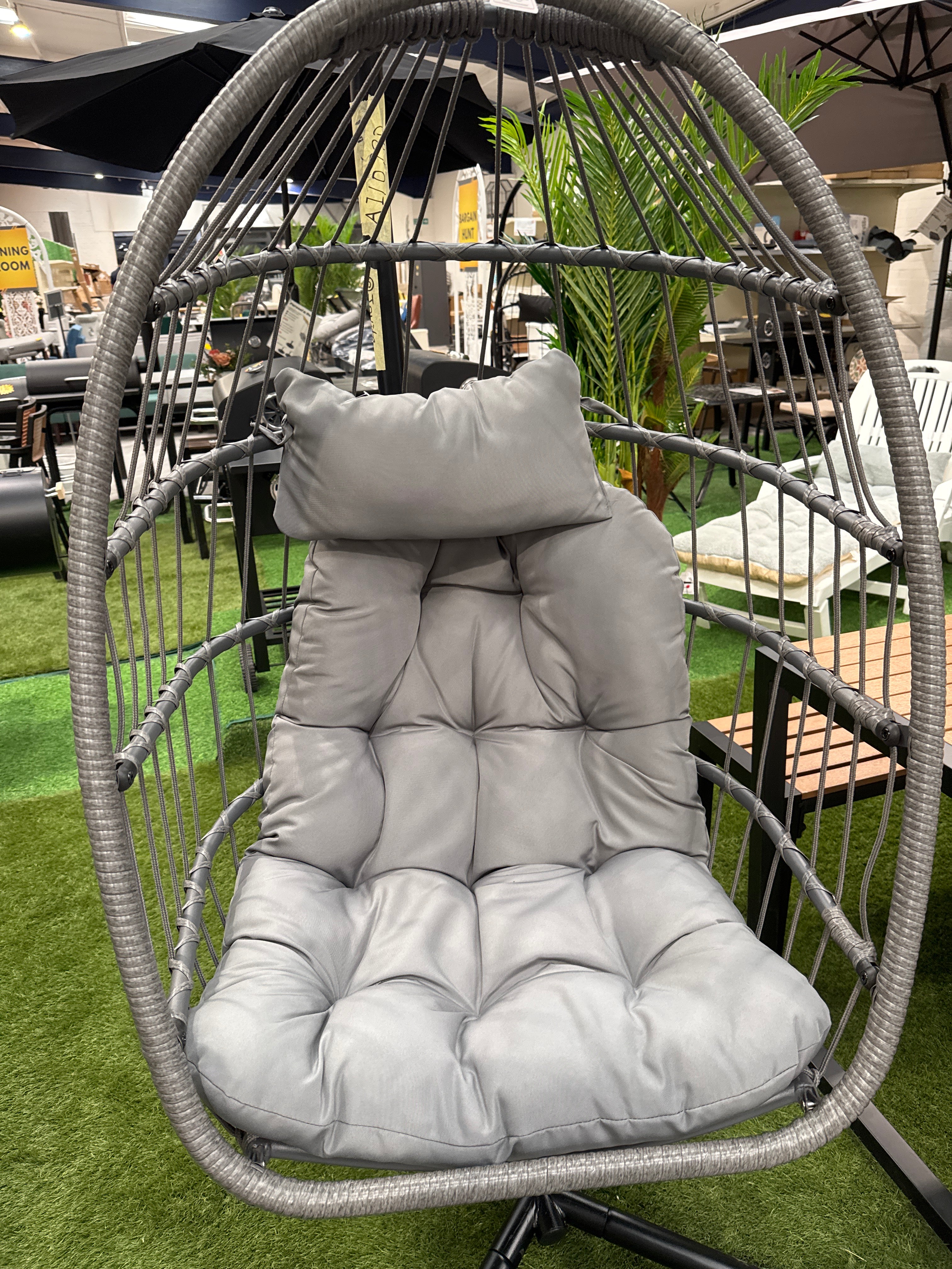Outdoor Garden Hanging Single Egg Chair with Dark Grey Cushion