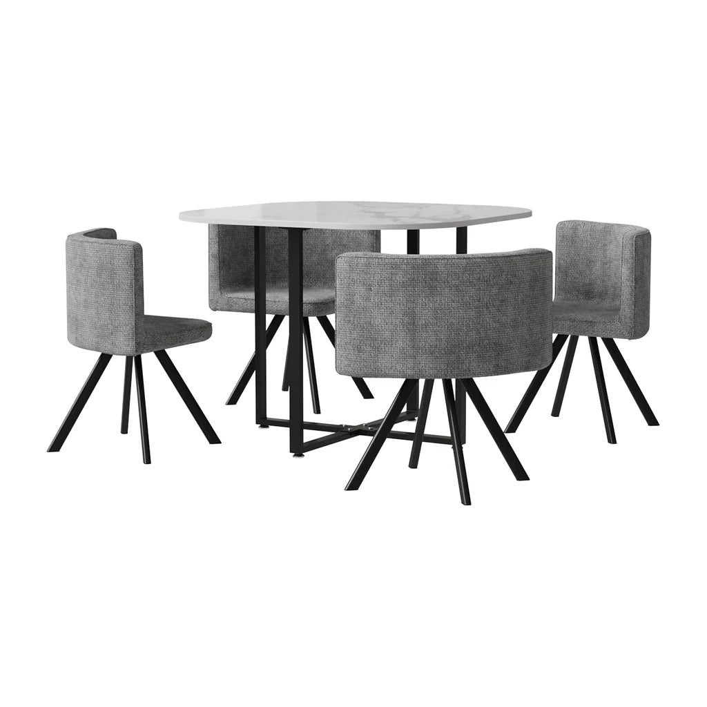 New Set of 5 Square Marble Top Dining Table with 4 Chairs
