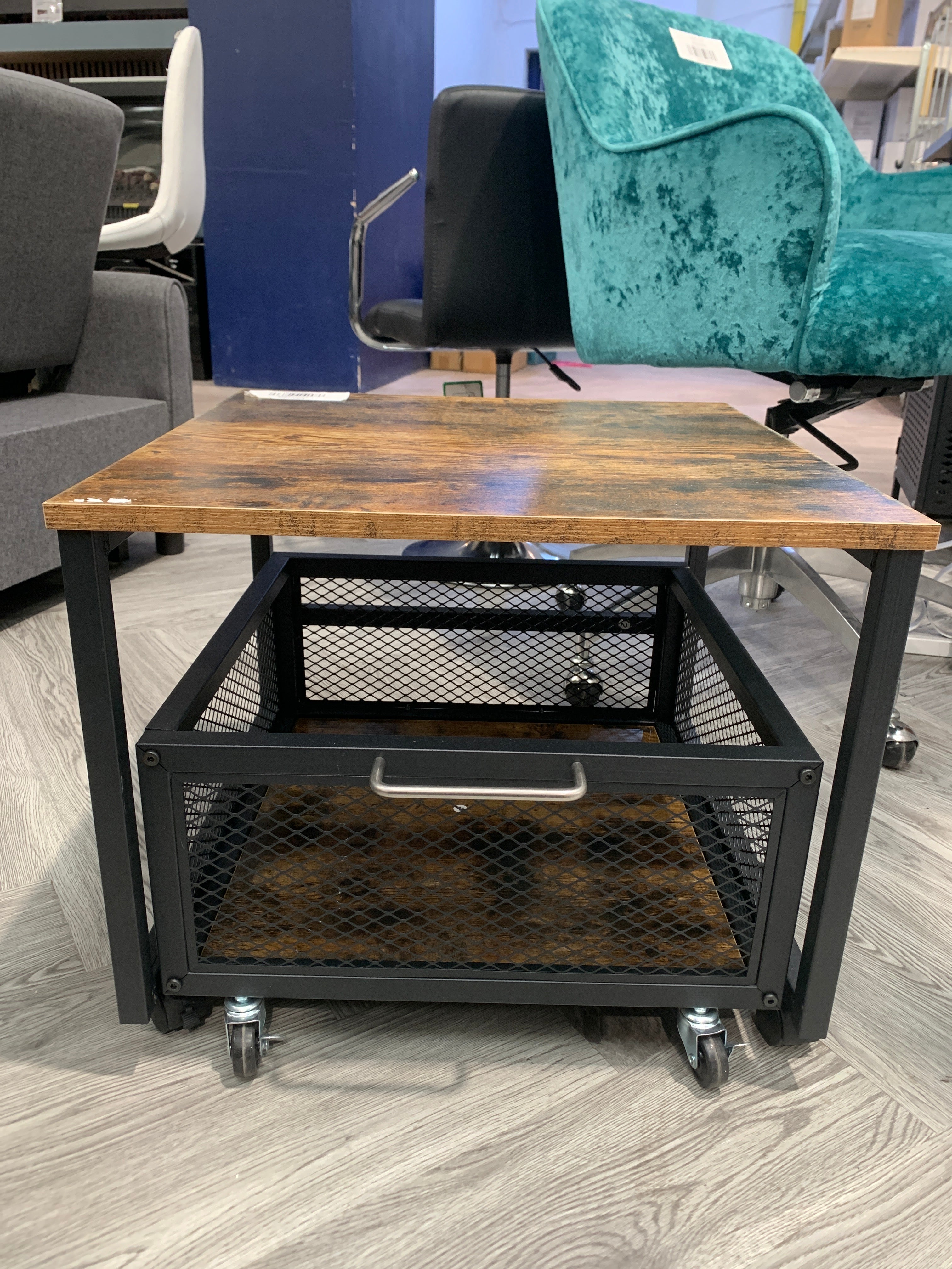 Mini Fridge Stand with Storage Cart and Swivel Wheels Brown