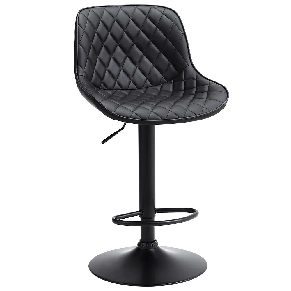 New Set of 2 Faux Leather Height Adjustable Bar Stool Black
