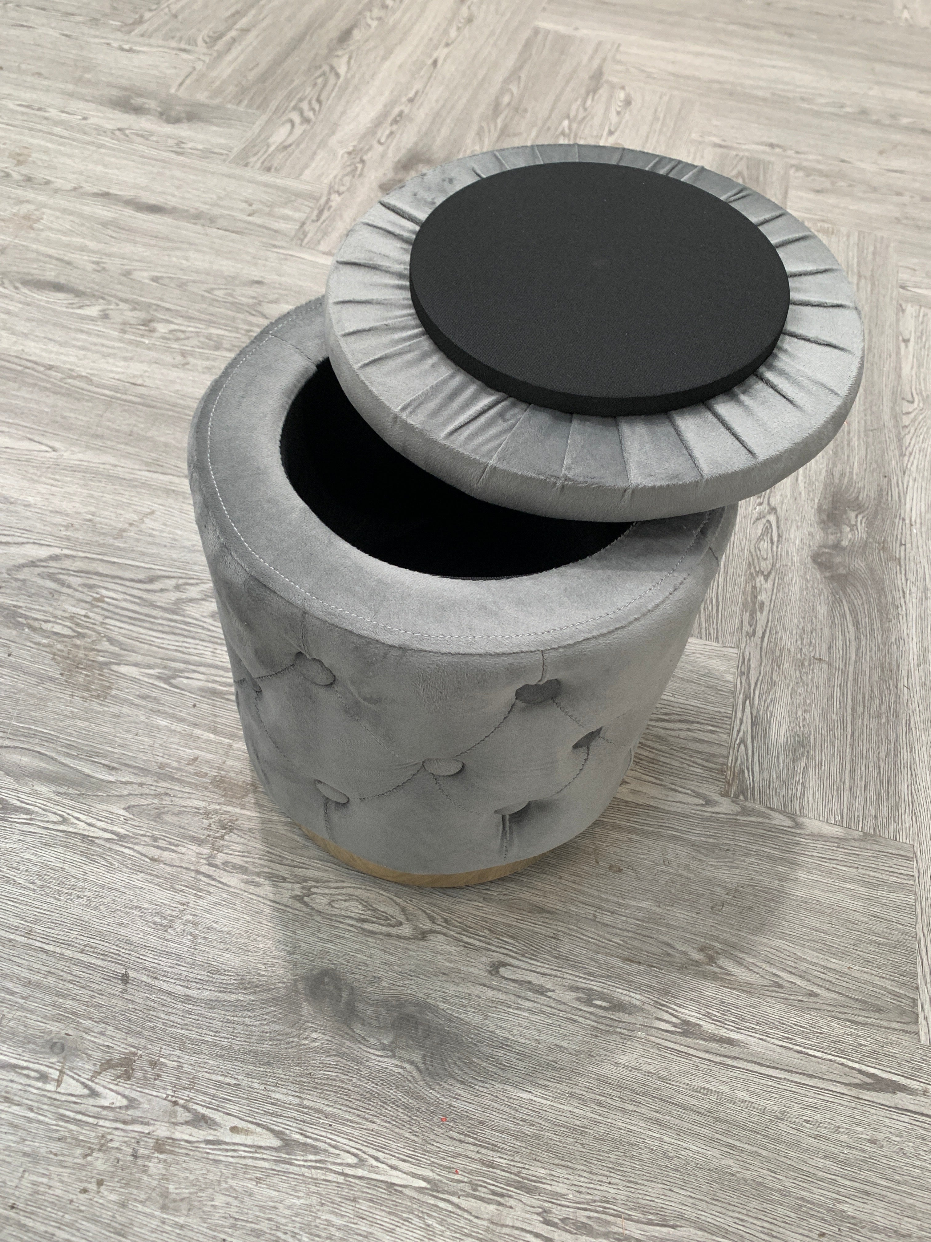 Round Button Tufted Storage Ottoman with Metal Base