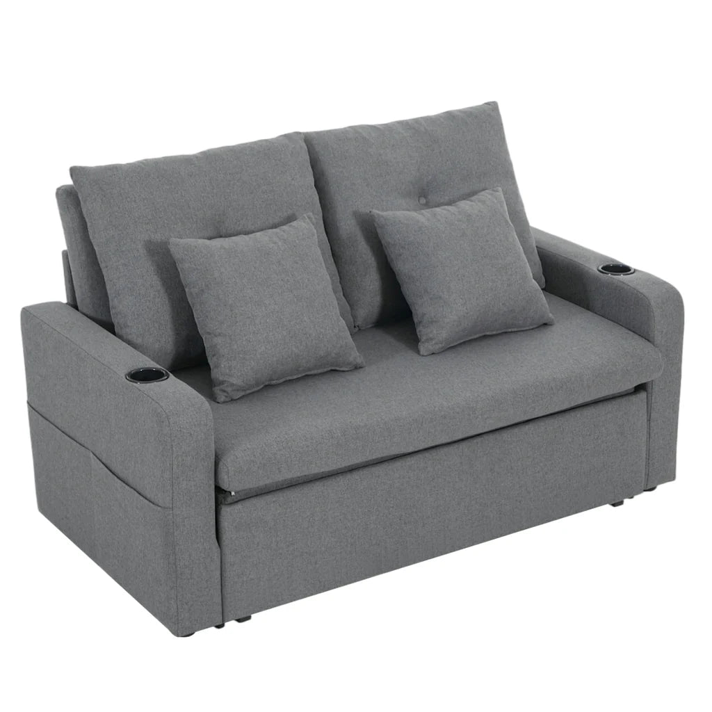 New 2 Seater Sofa Bed with Cup Holders and Pillows Grey
