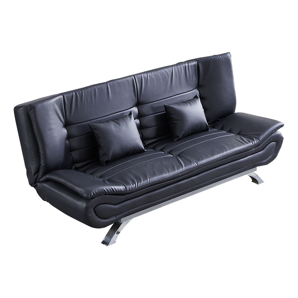 New Modern Fabric 2 Seater Convertible Sofa Bed with Pillows Black