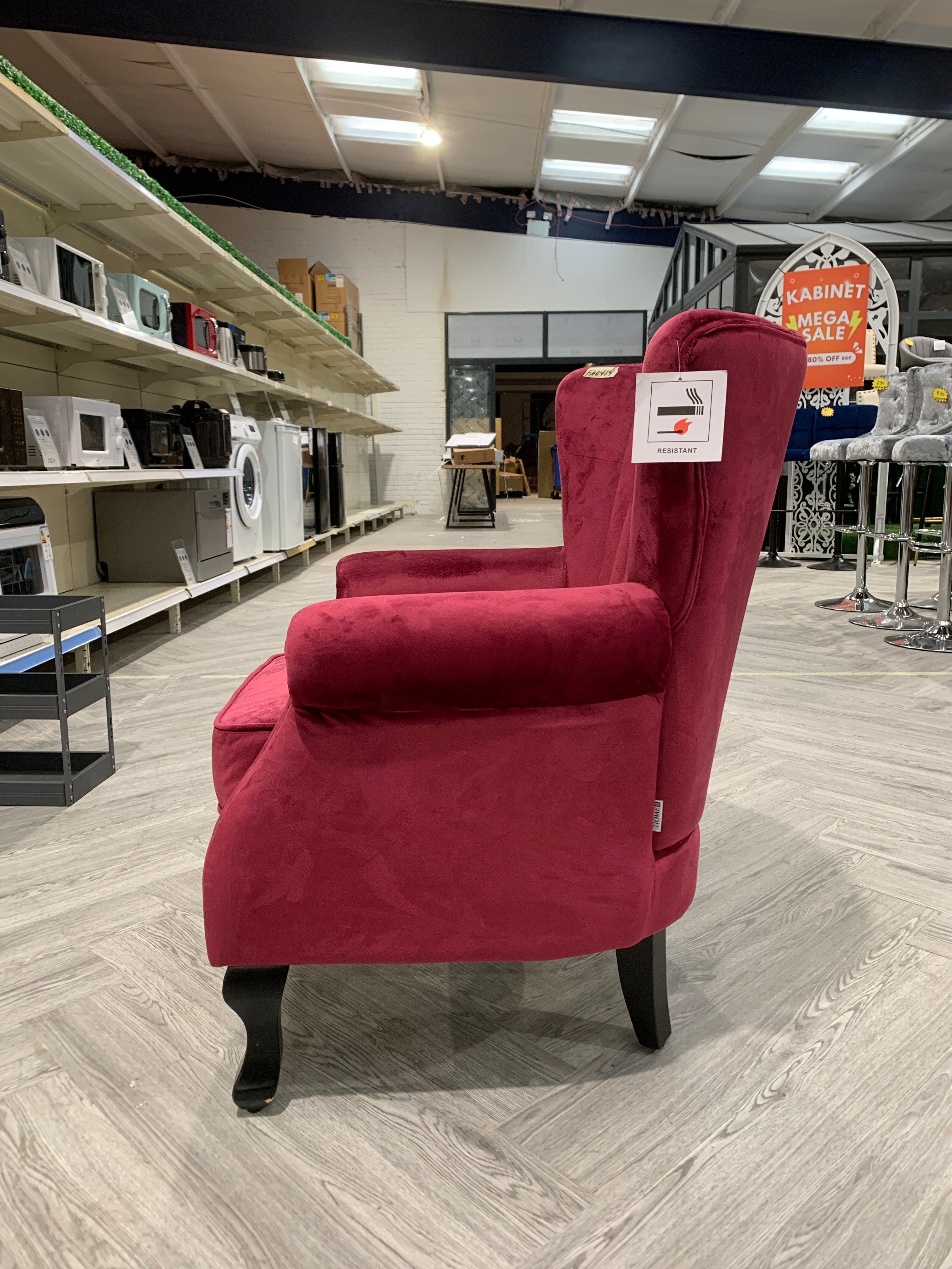 Wine Red Vintage Velvet Upholstered Wing Back Armchair with Studs