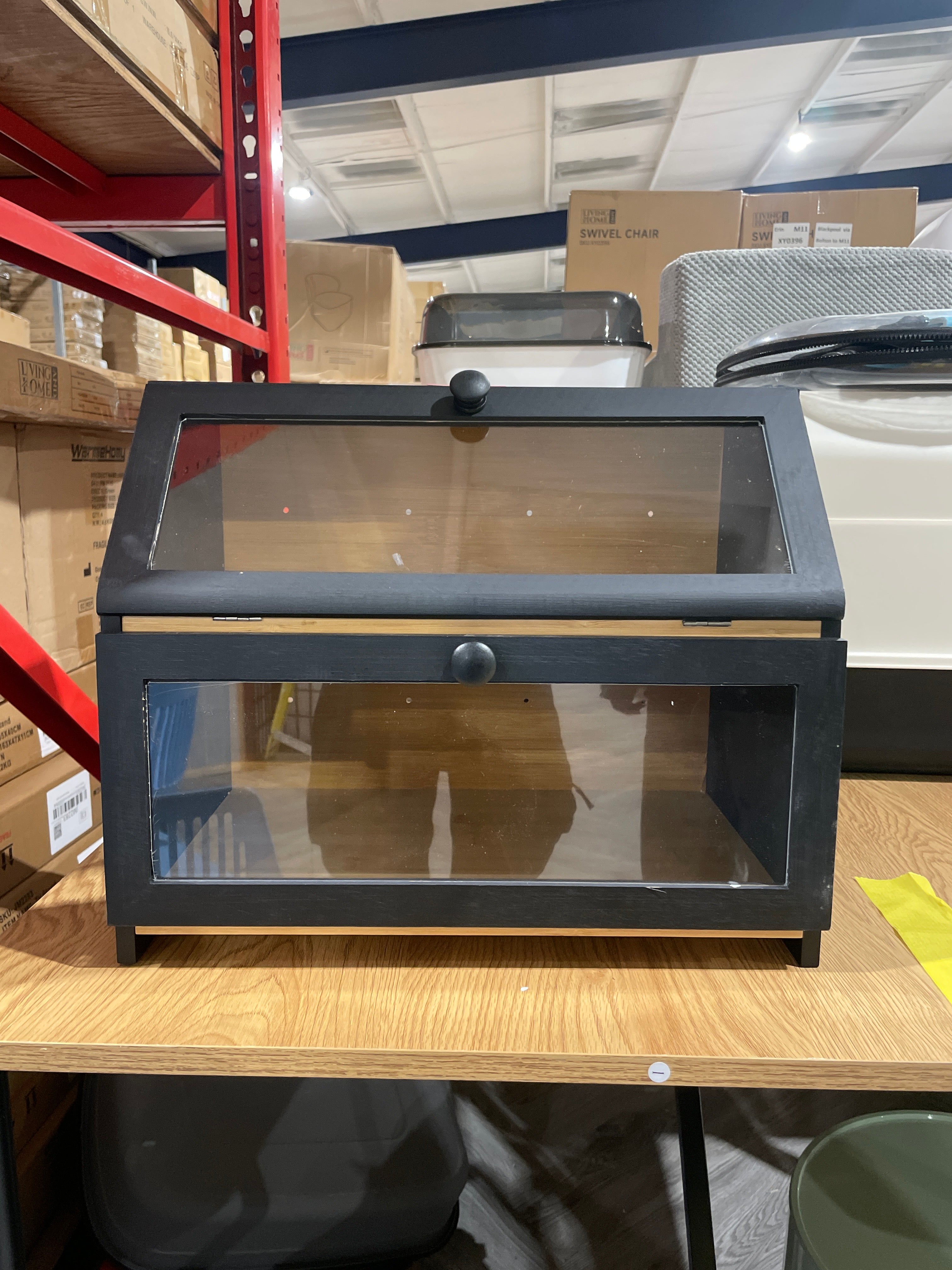 2 Tier Countertop Bread Box with Transparent Windows Black