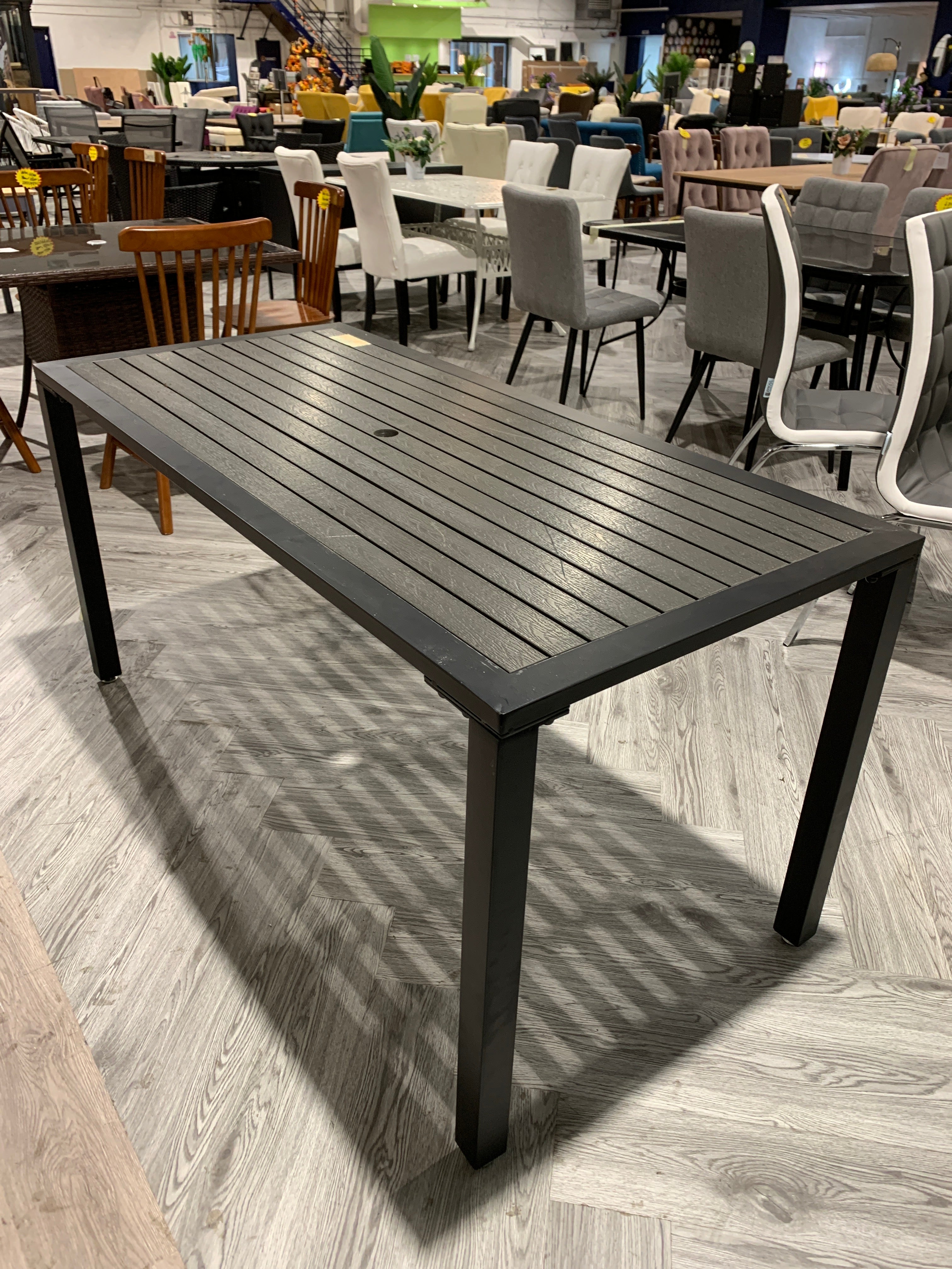 Outdoor Wooden and Metallic Dining Table with Parasol Hole