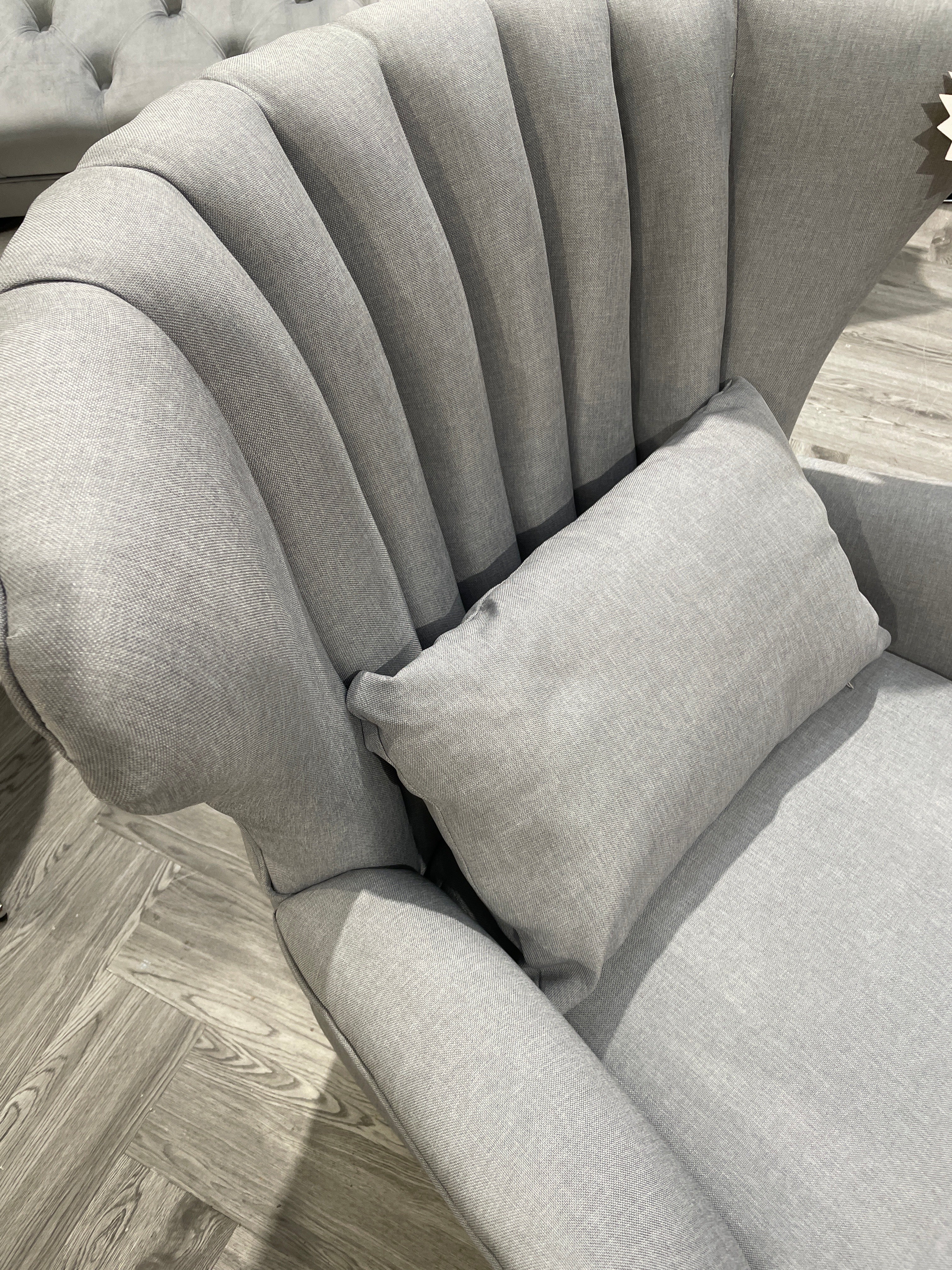 Wing Back Armchair with Footstool and Cushion Grey