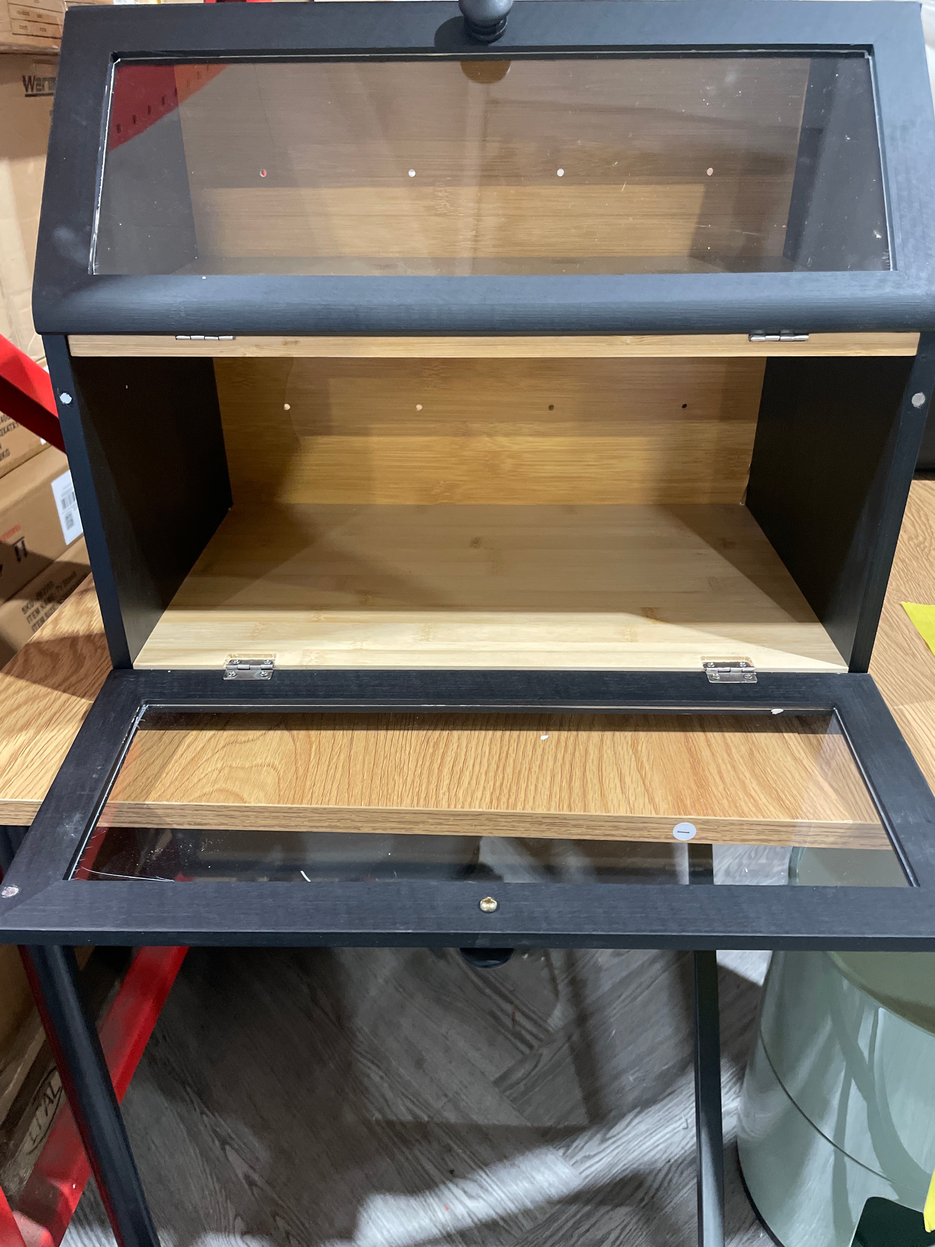 2 Tier Countertop Bread Box with Transparent Windows Black
