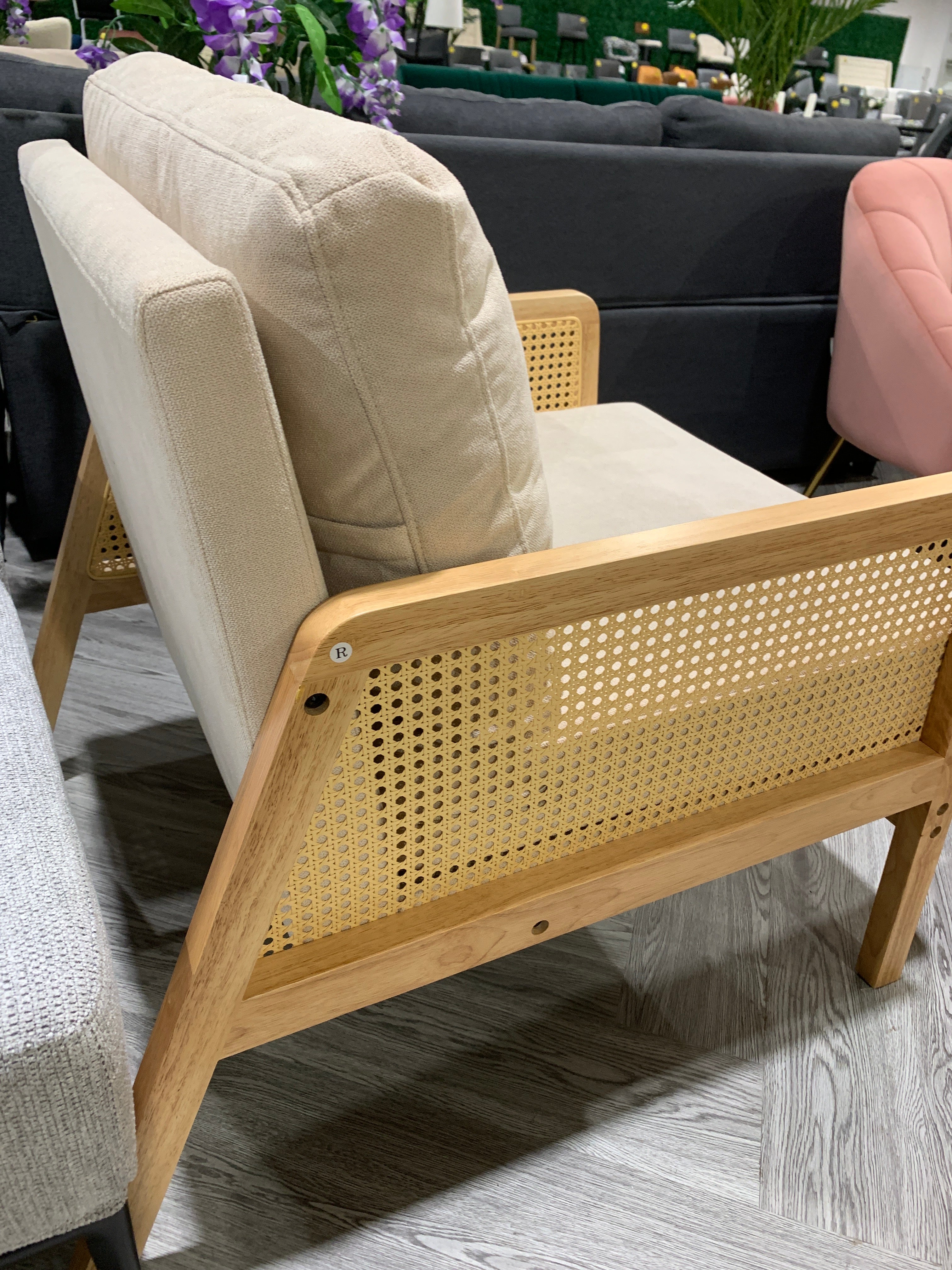 Bali Cushioned Wood Rattan Armchair Beige