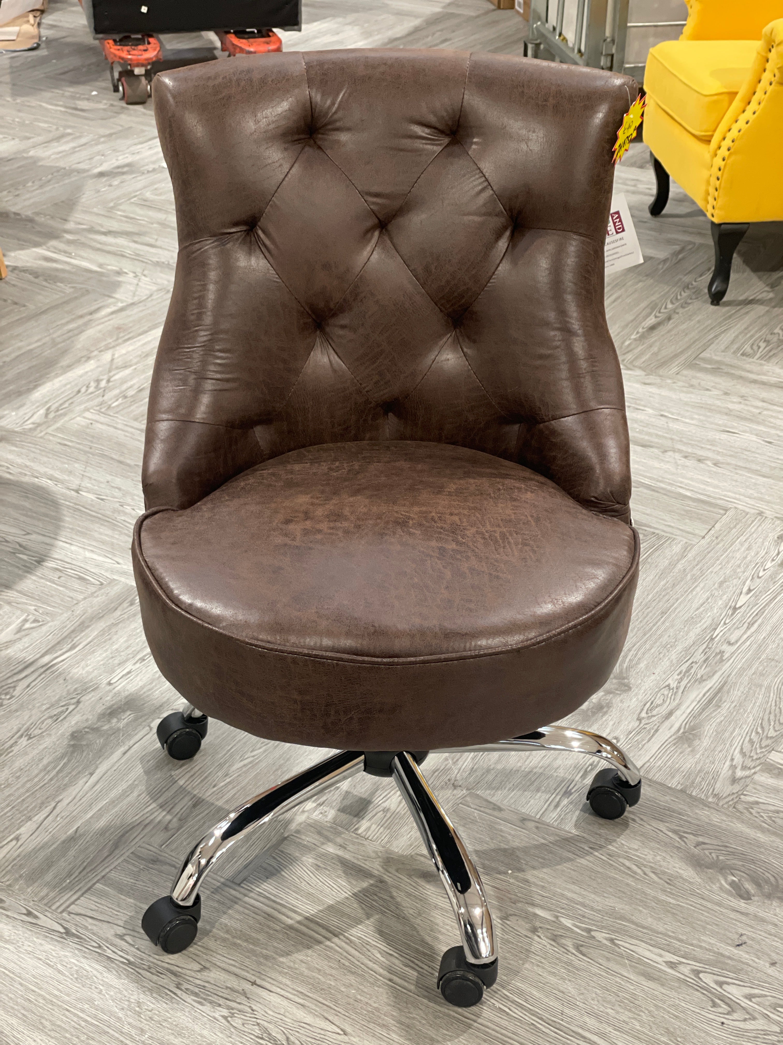 Brown Buttoned Office Chair PU Leather