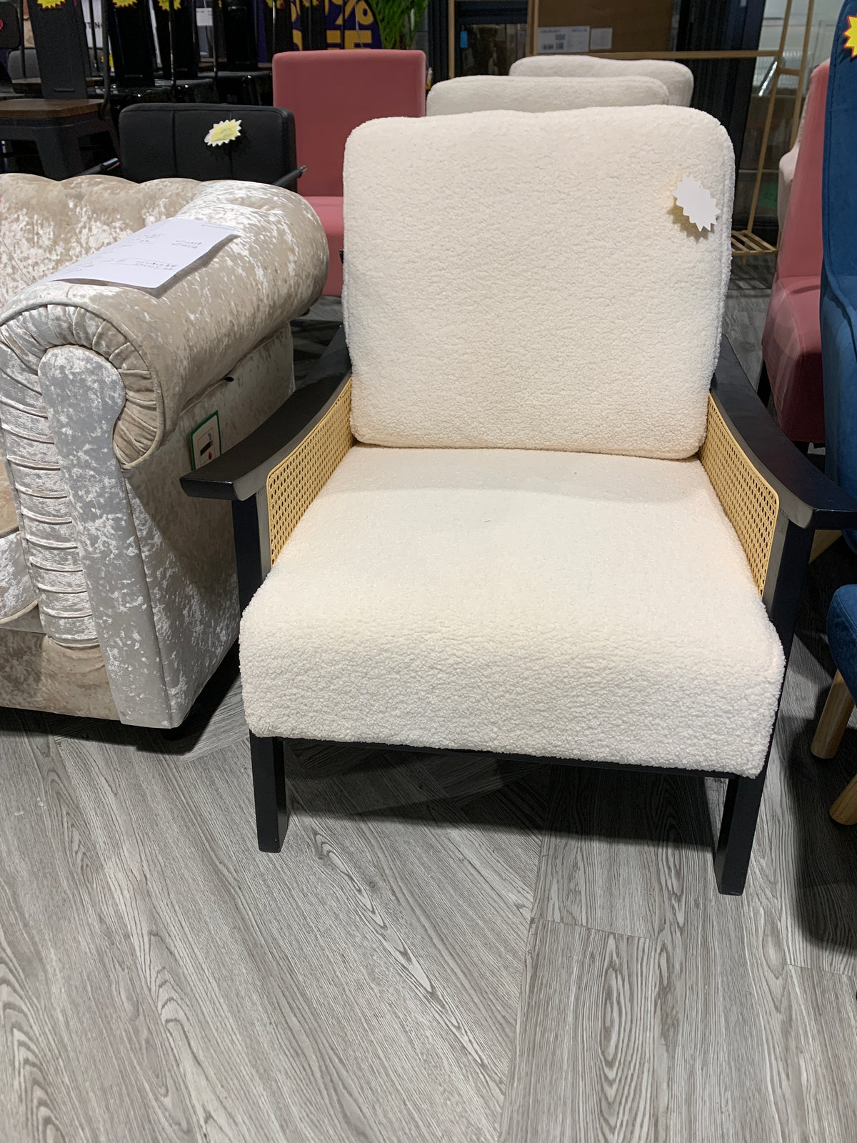 Teddy Bear Fur Mid Century Rattan Armchair