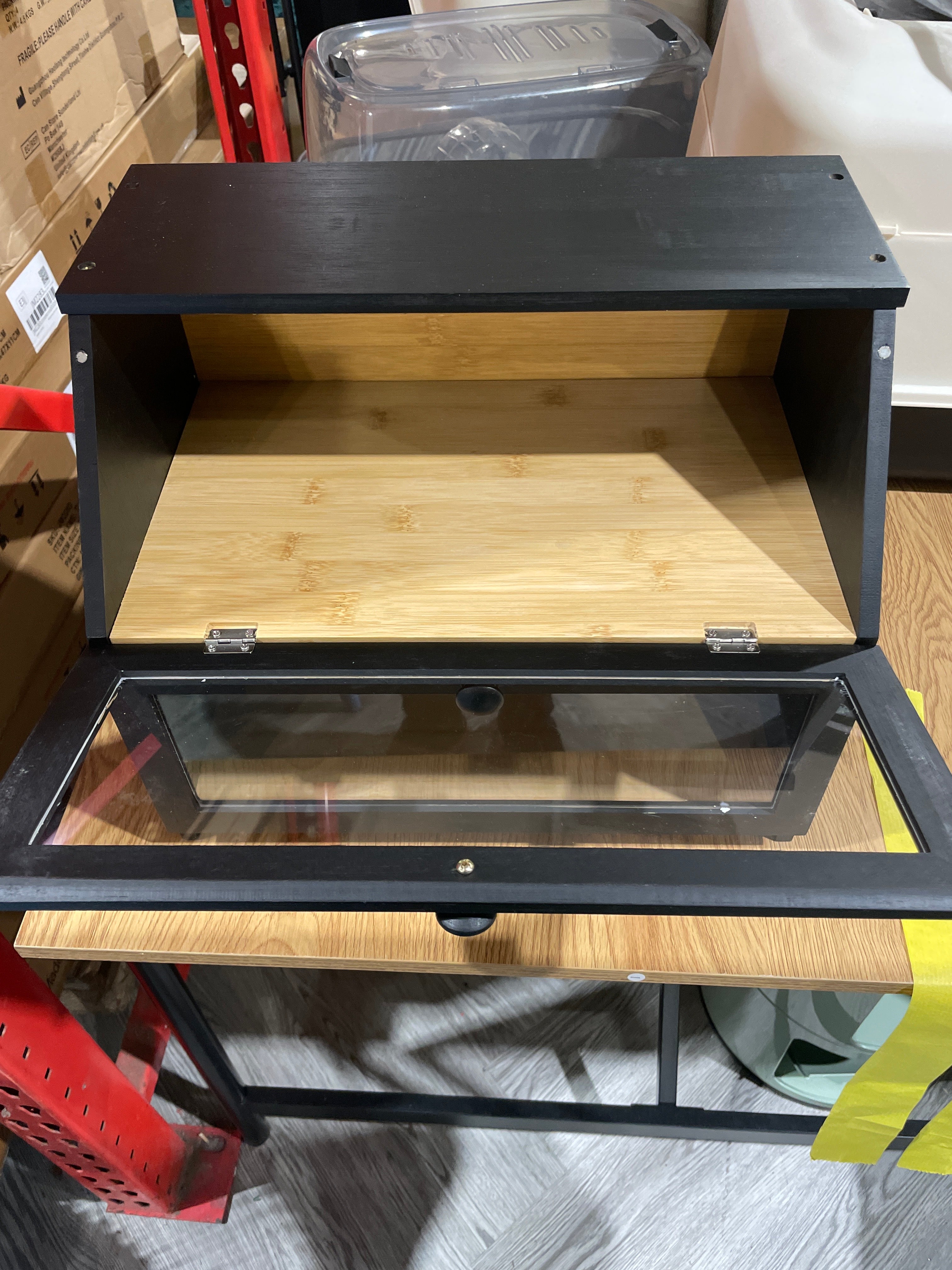 2 Tier Countertop Bread Box with Transparent Windows Black