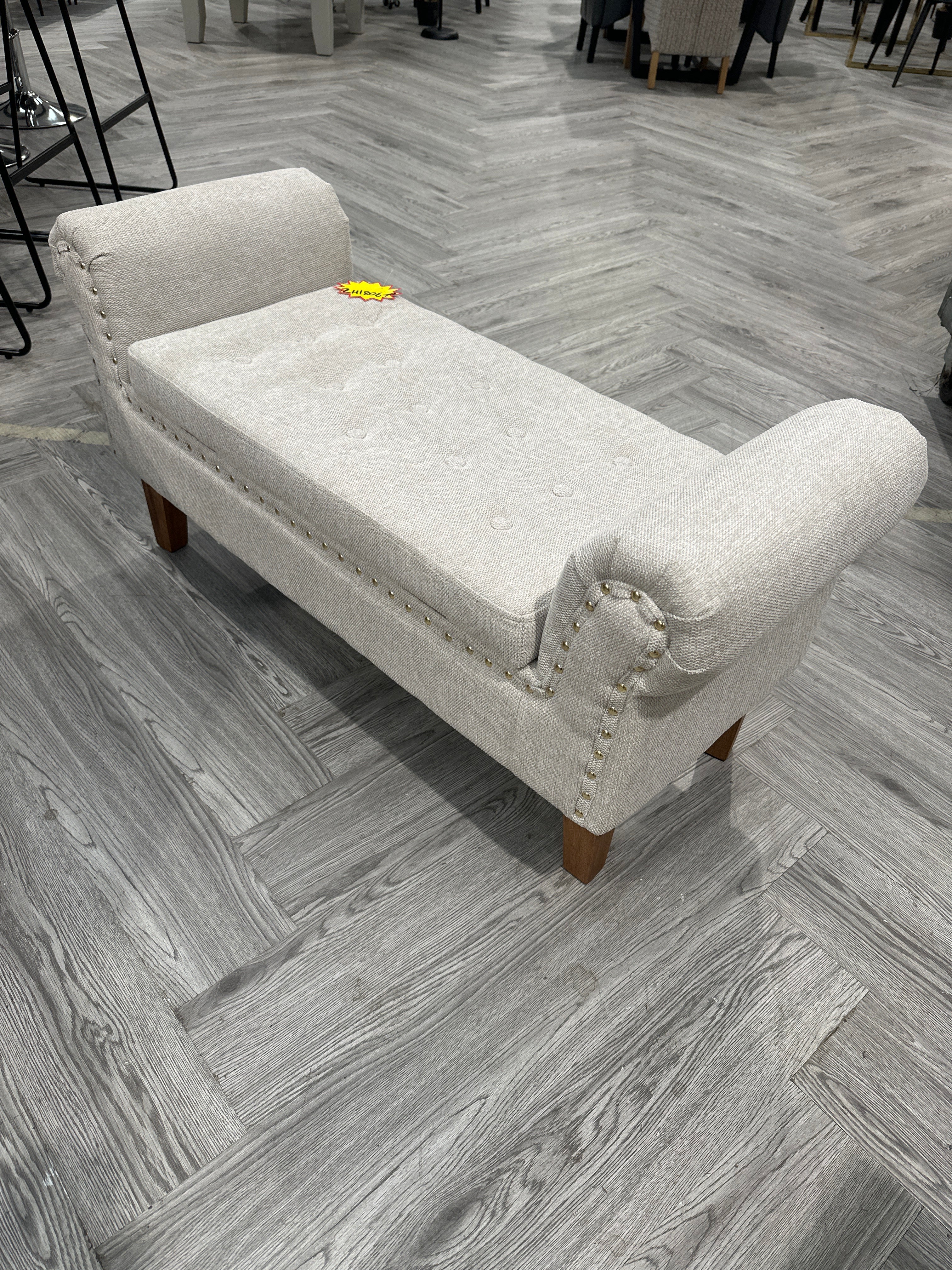 Beige Linen Upholstered Storage Bench with Nailhead Trim