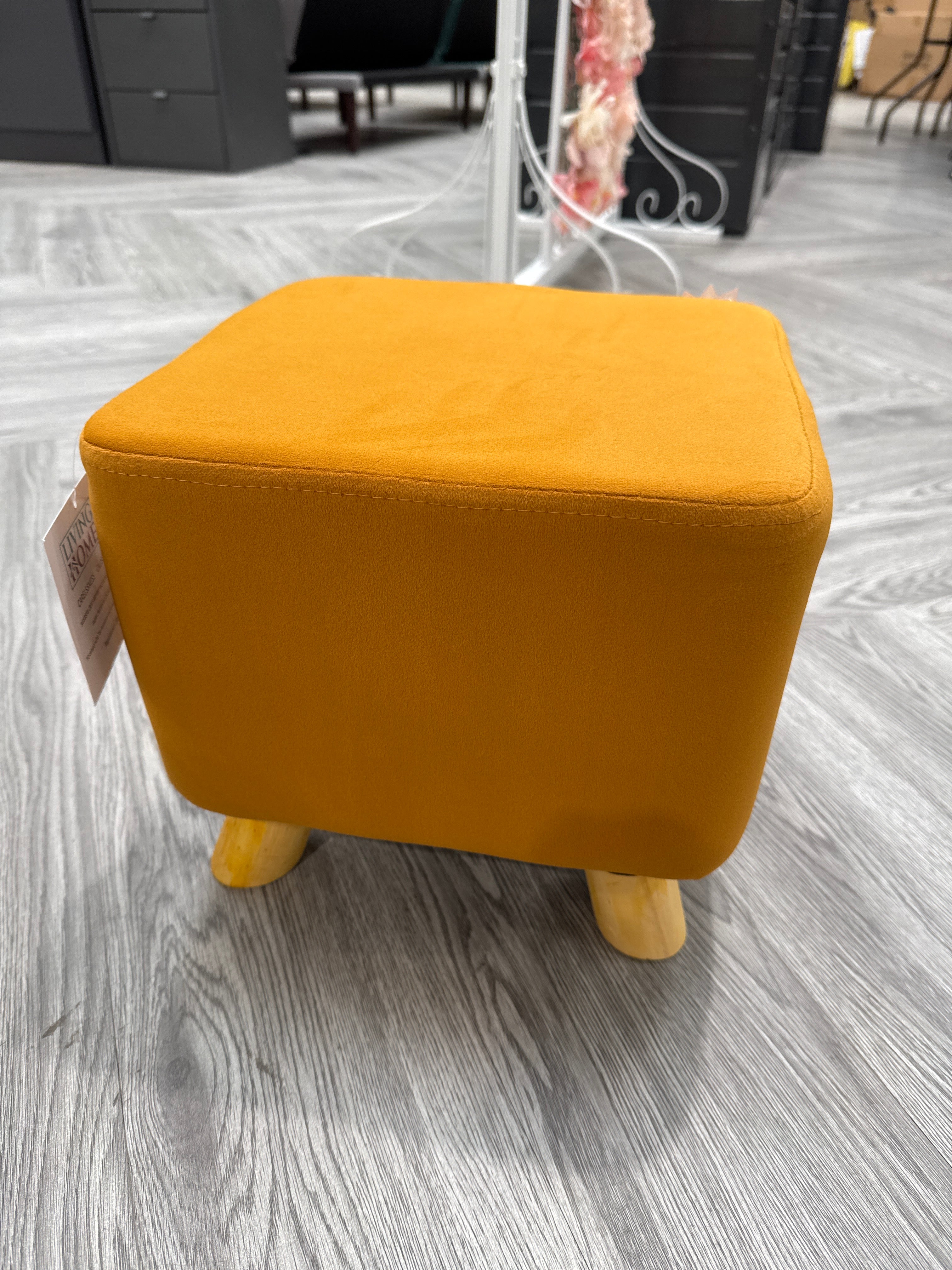 Small Yellow Velvet Square Footstool