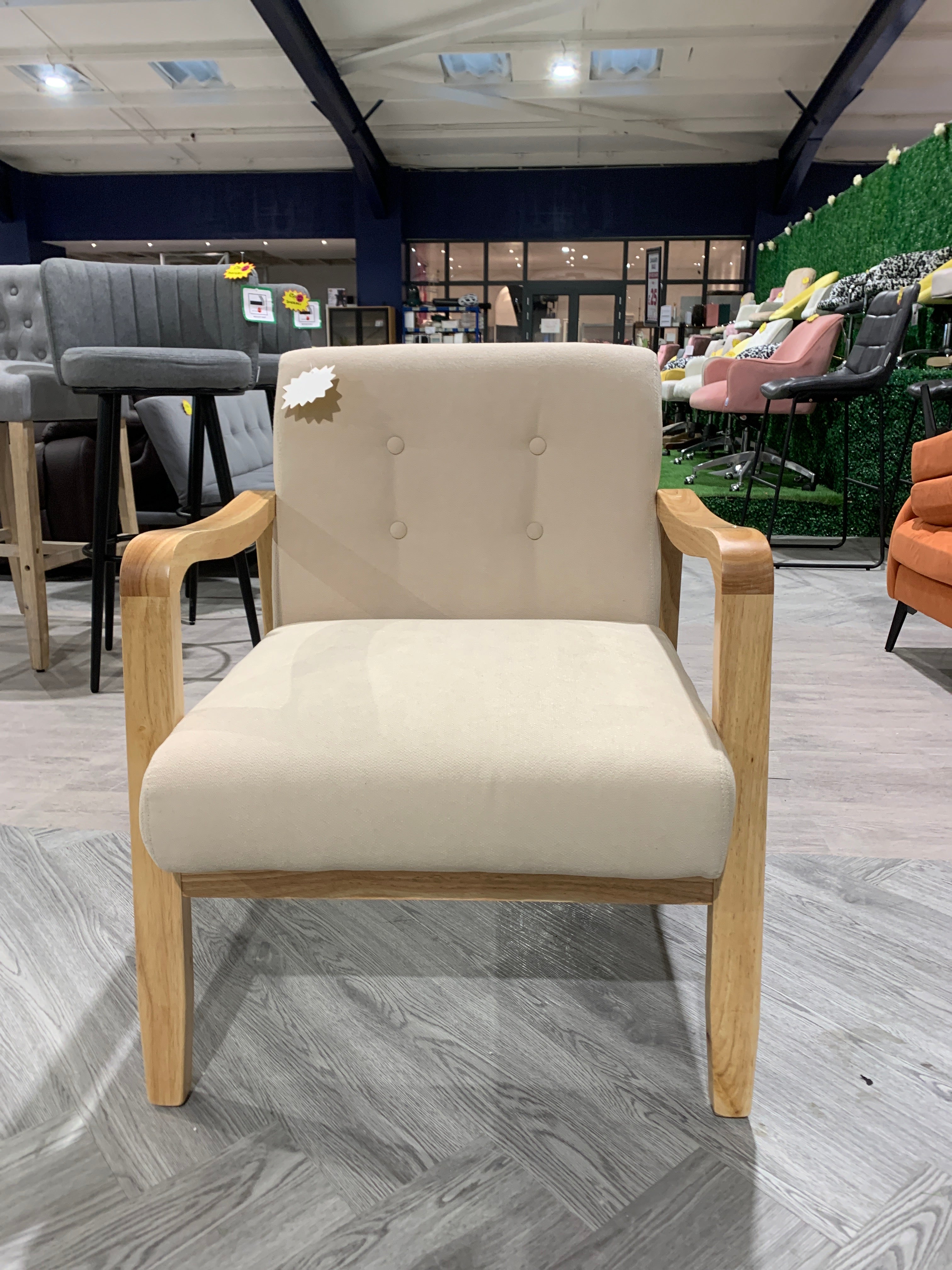 Wood Frame Fabric Upholstered Armchair Beige Seat