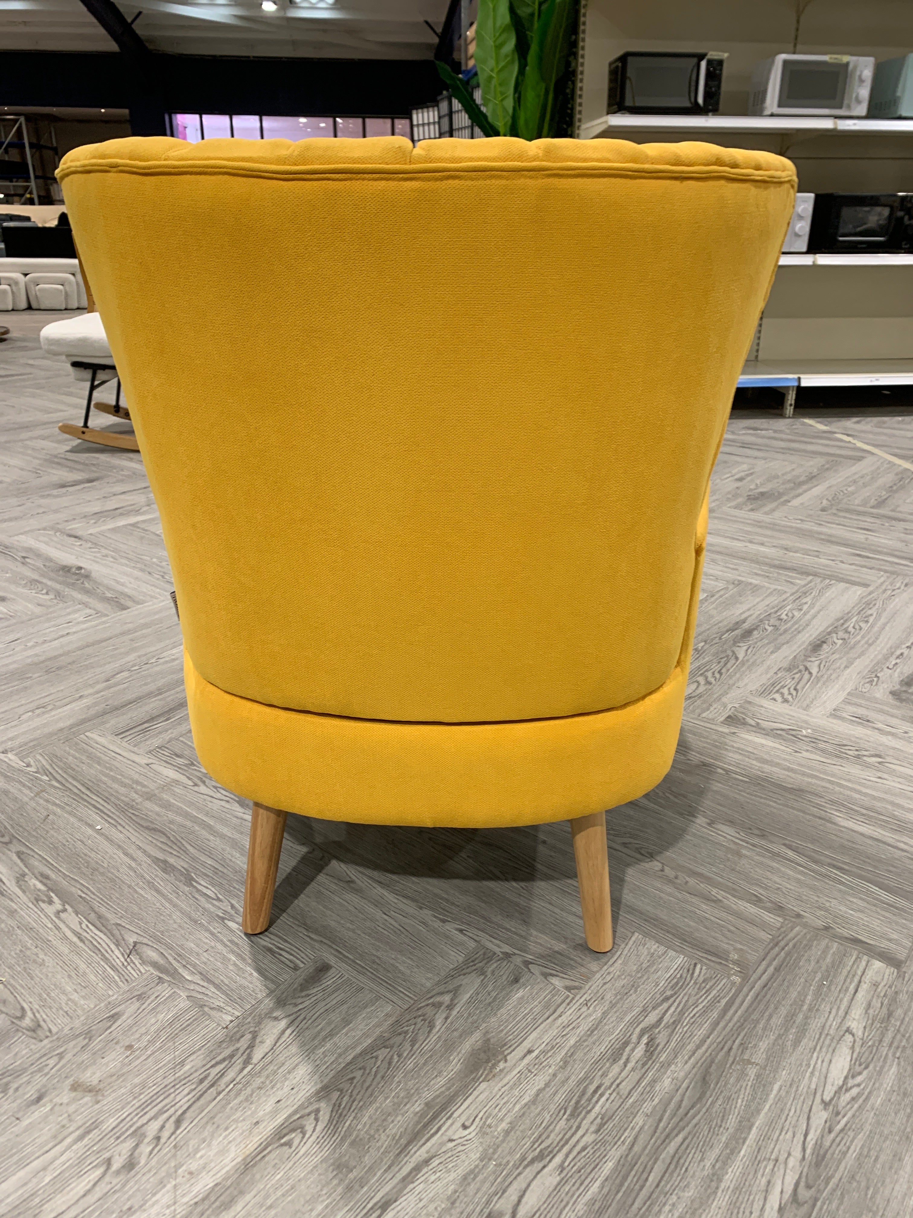 Yellow Faux Wool Armchair with a Footstool and Cushion