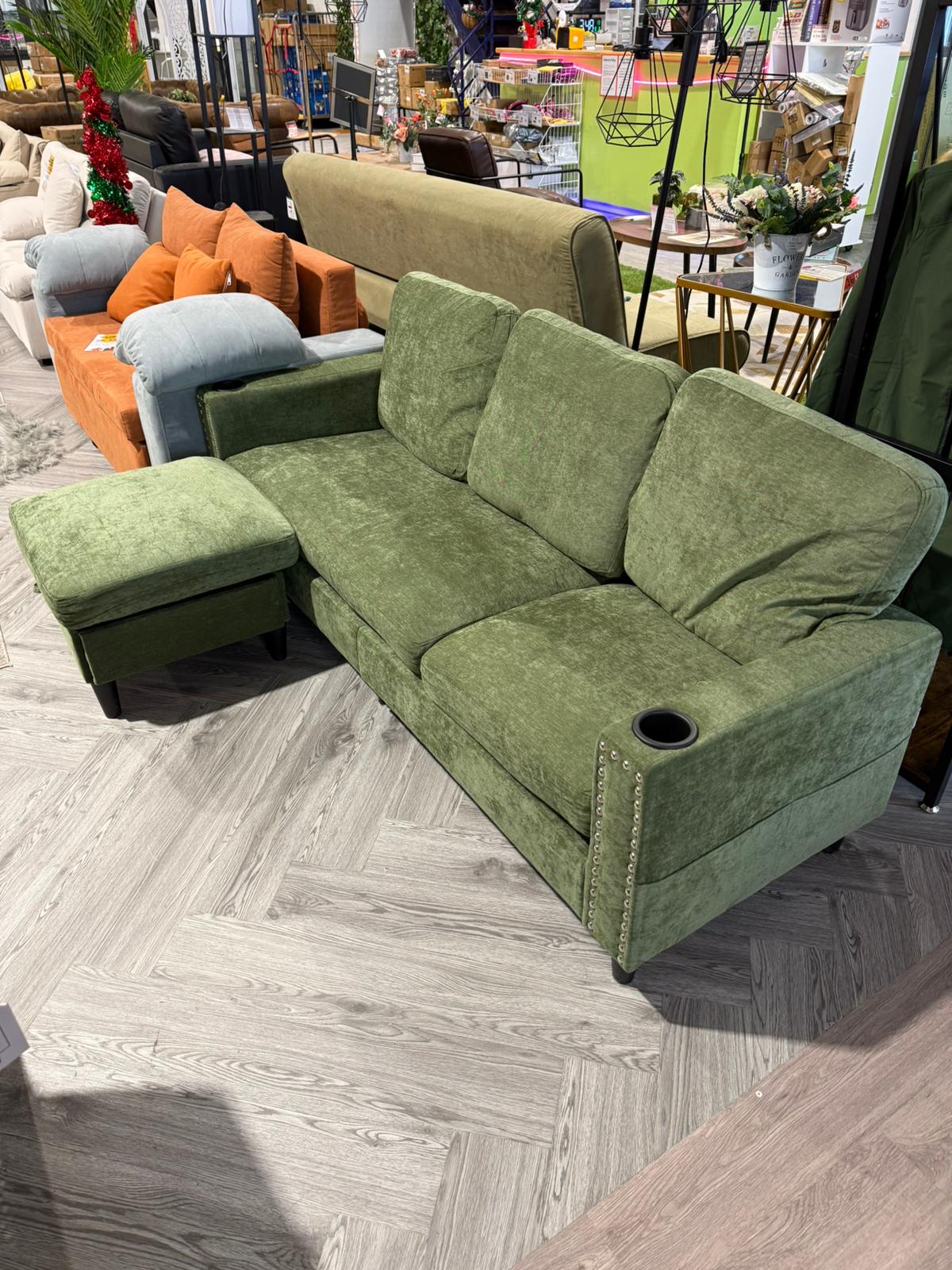 Modern Polyester Sofa with Footrest Green