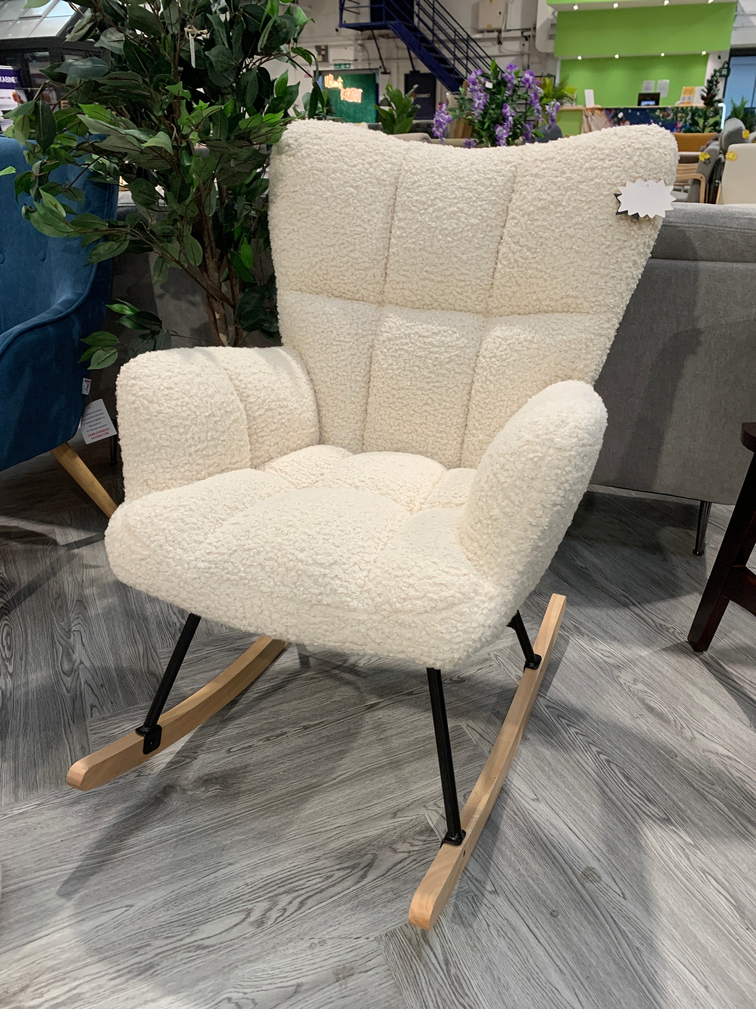 White Tufted Upholstered Teddy Rocking Chair