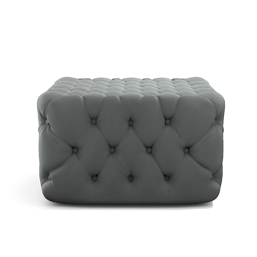 New Grey Velvet Buttoned Tufted Footstool