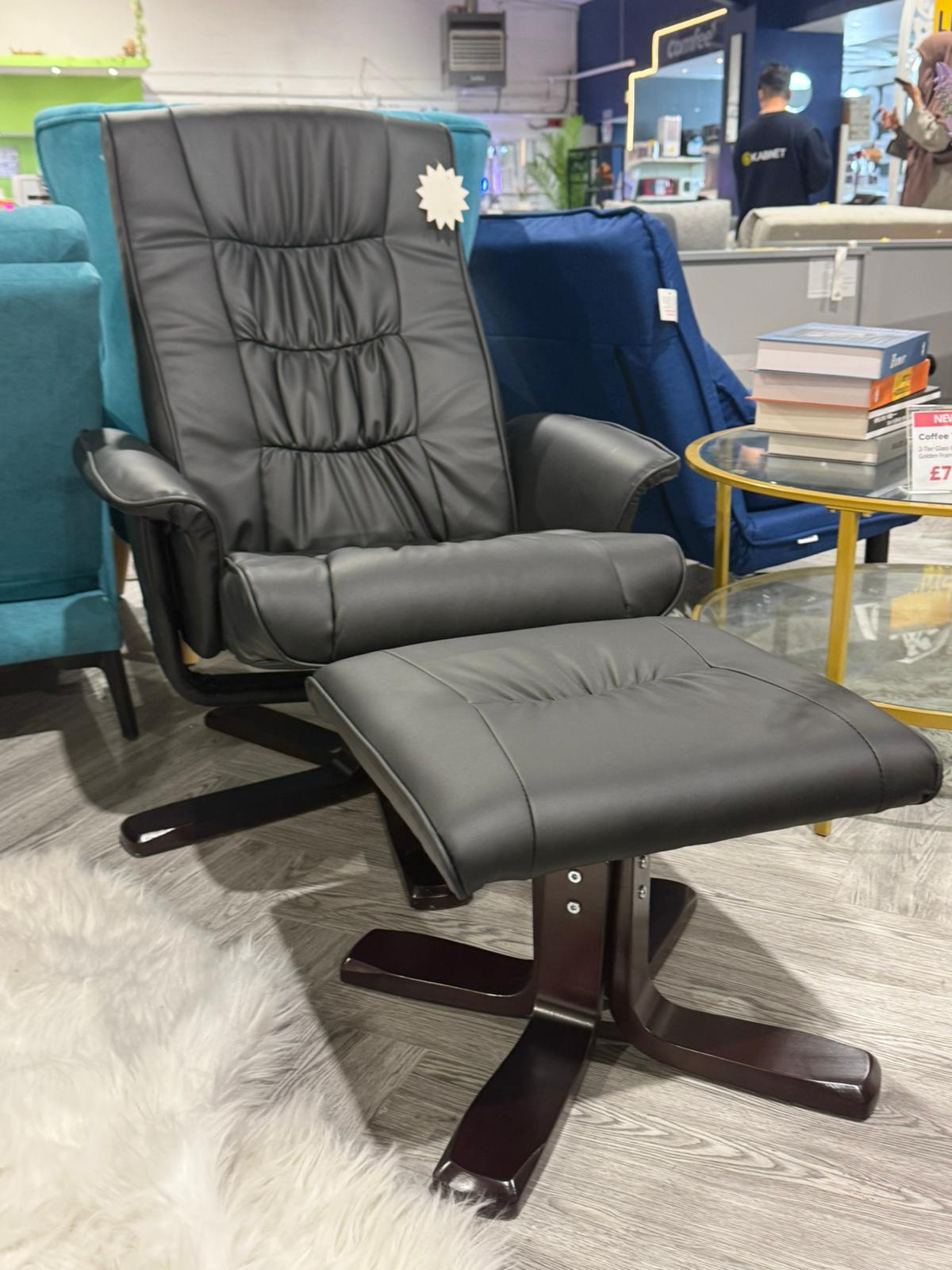 PU Leather Upholstered Swivel Recliner Chair with Ottoman and Armrests Black