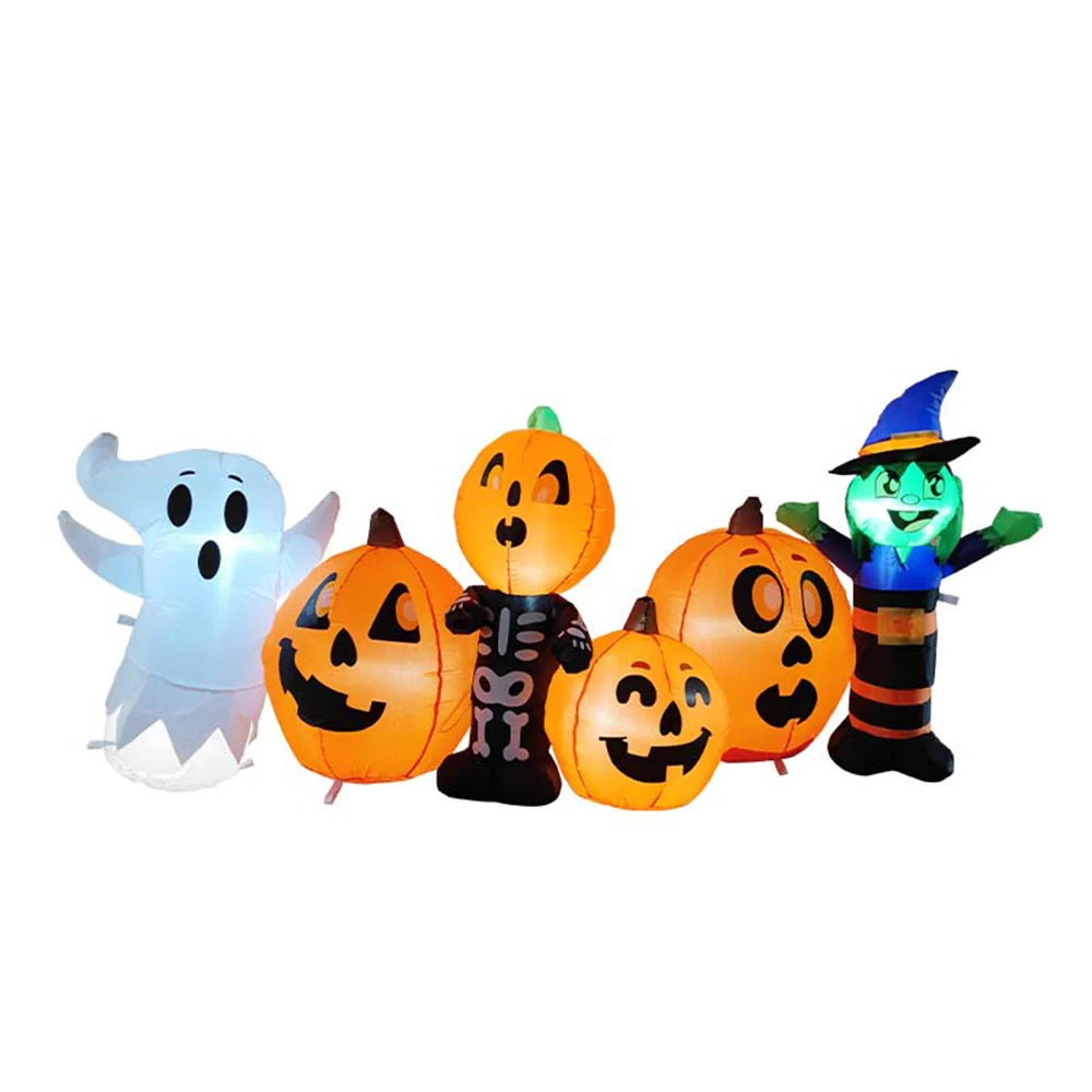 New 8ft Long Halloween Inflatable Pumpkin Outdoor Decorations with Witch & Ghost