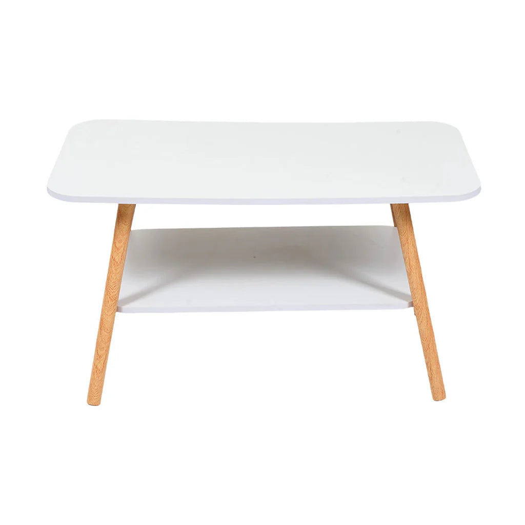 New 2 Tier Rectangular Coffee Table with Wooden Legs White