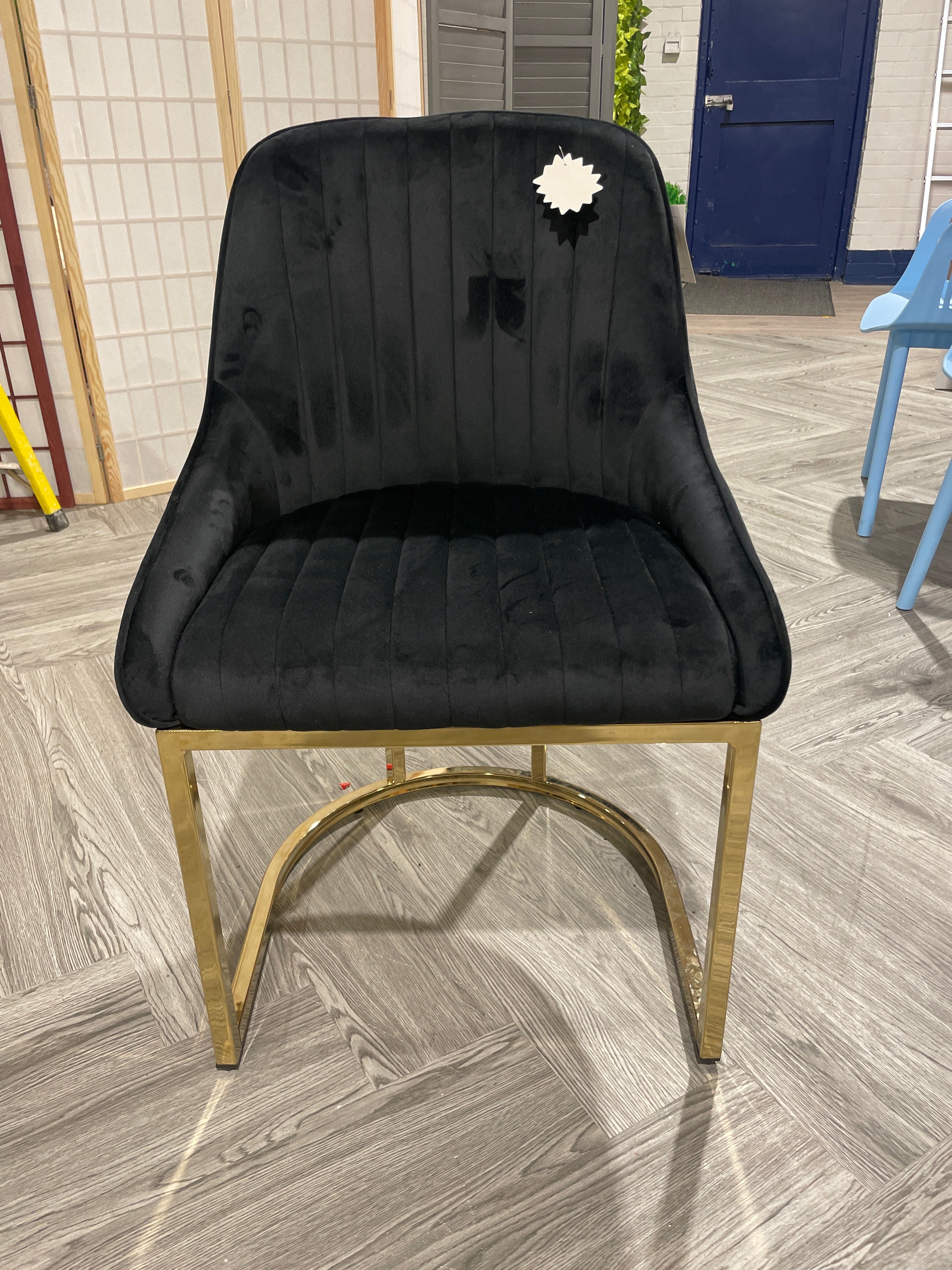 Velvet Upholstered Channel Dining Chair with Metal Base Black 1PC