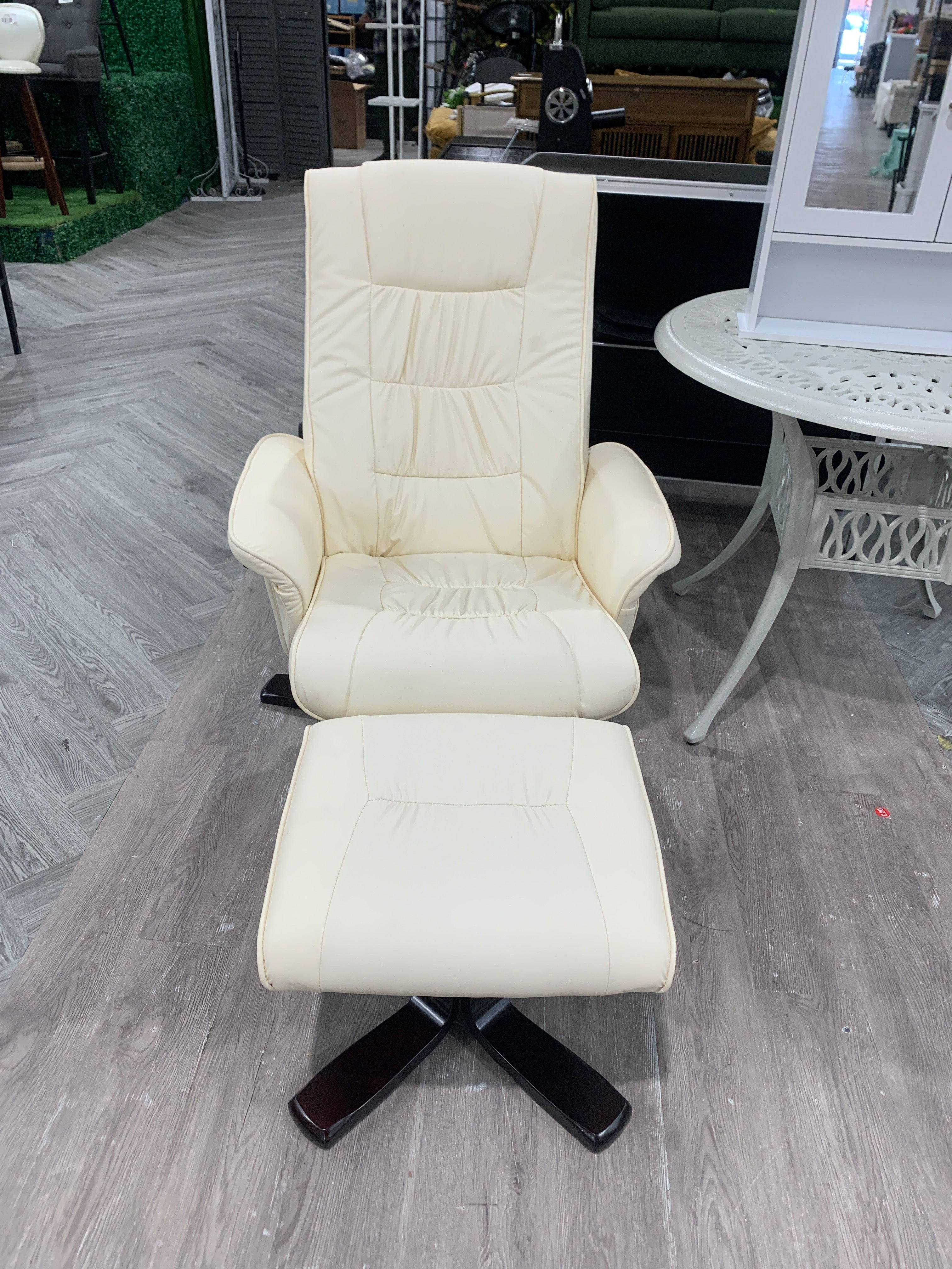 PU Leather Upholstered Swivel Recliner Chair with Ottoman Beige