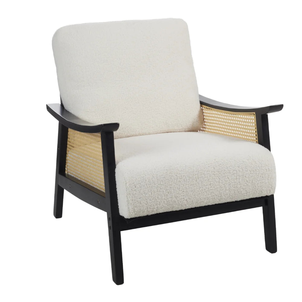 New Teddy Bear Fur Mid Century Rattan Armchair