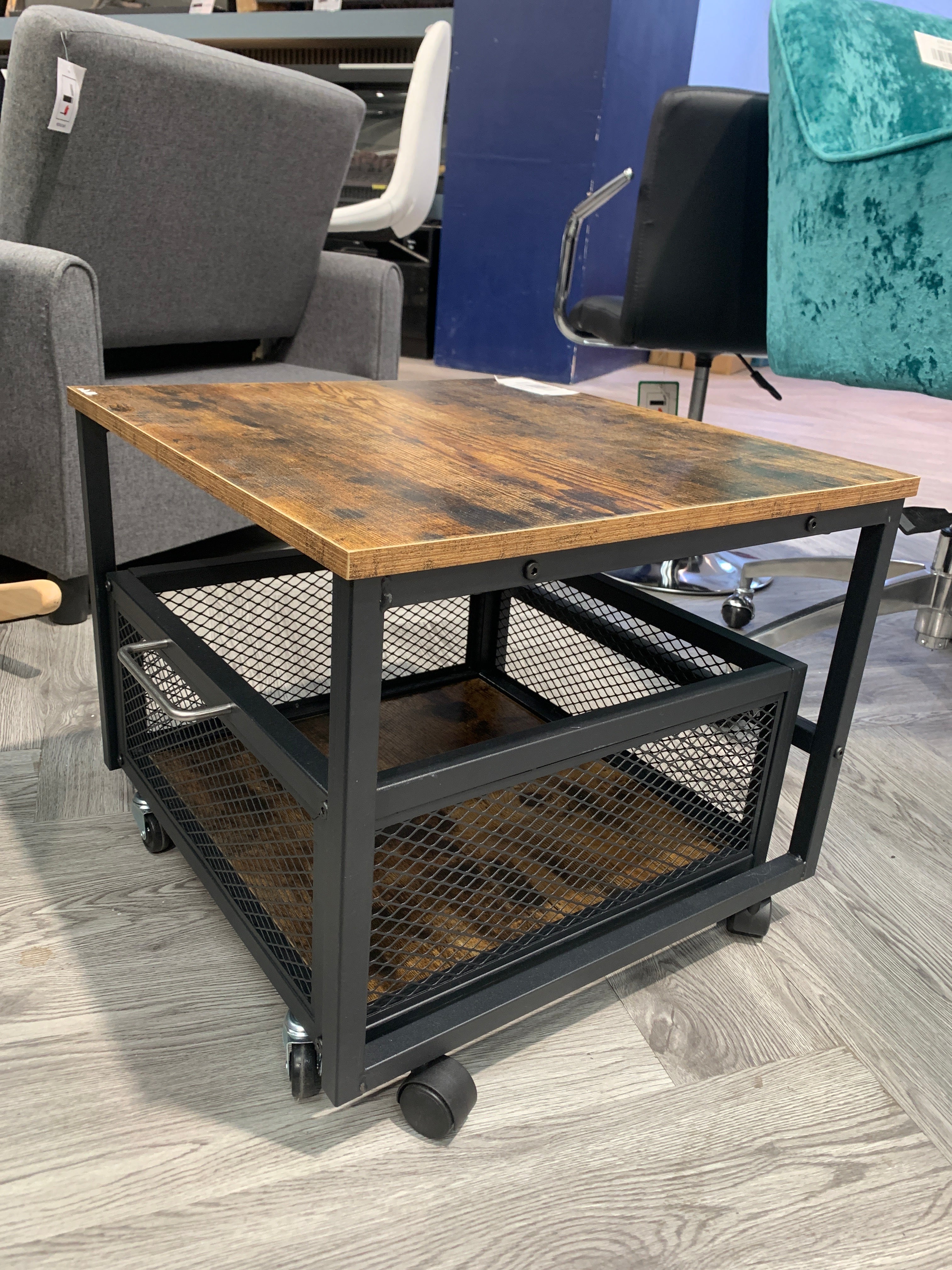 Mini Fridge Stand with Storage Cart and Swivel Wheels Brown