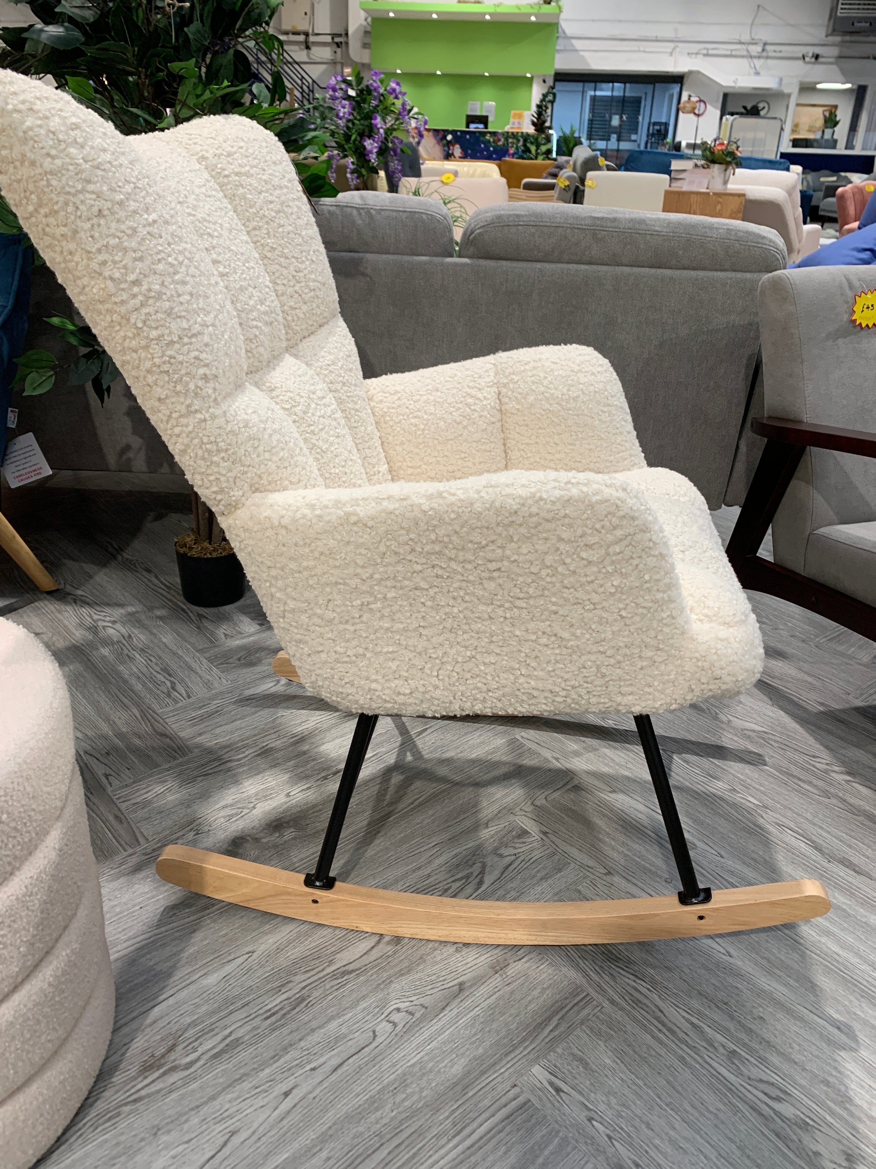 White Tufted Upholstered Teddy Rocking Chair