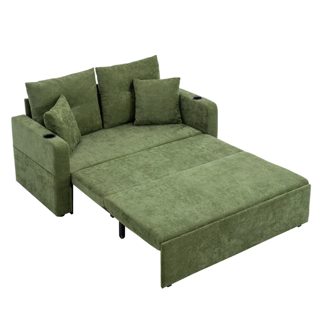 New 2 Seater Sofa Bed with Cup Holders and Pillows Green