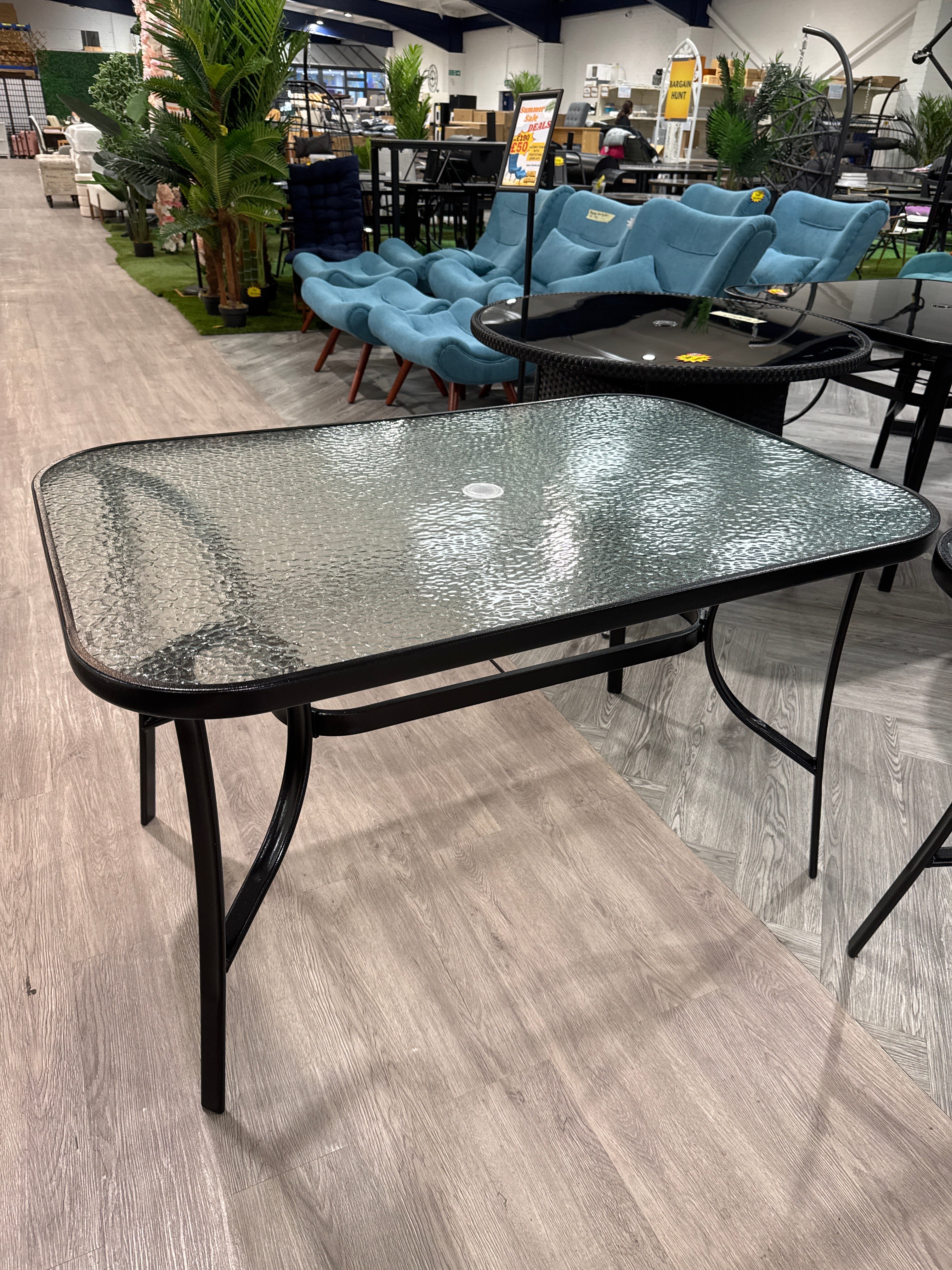 Tempered Glass Outdoor Table with Parasol Hole 120 x 80cm