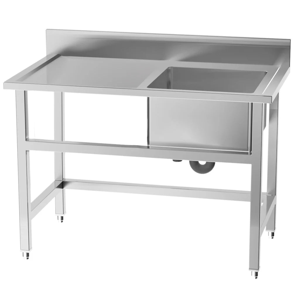 New Commercial Kitchen Sink Single Bowl Stainless Steel with Left Drainboard