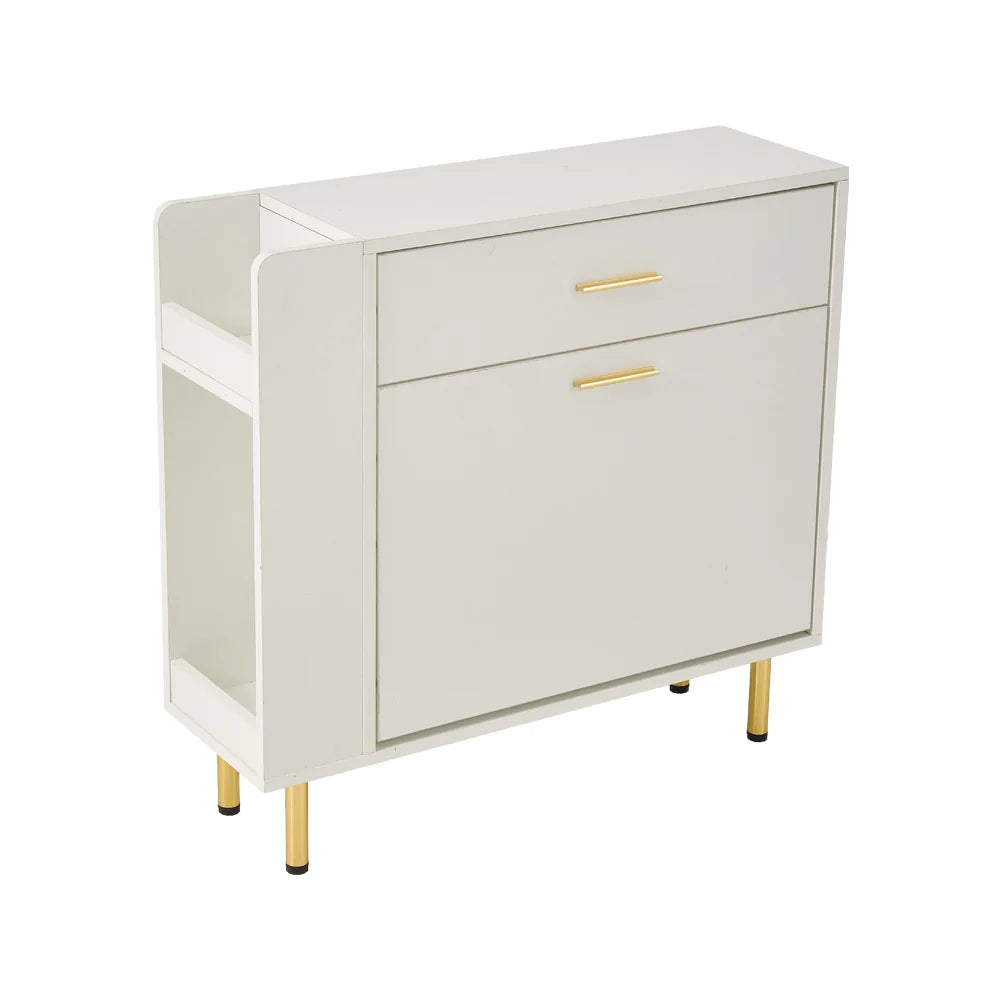 New Flip Down Shoe Storage Cabinet with An Open Side Shelf White