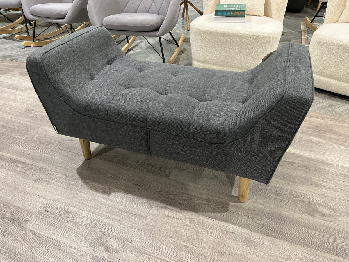 Grey Soft Chenille Upholstered Bench with Natural Colour Wooden Legs