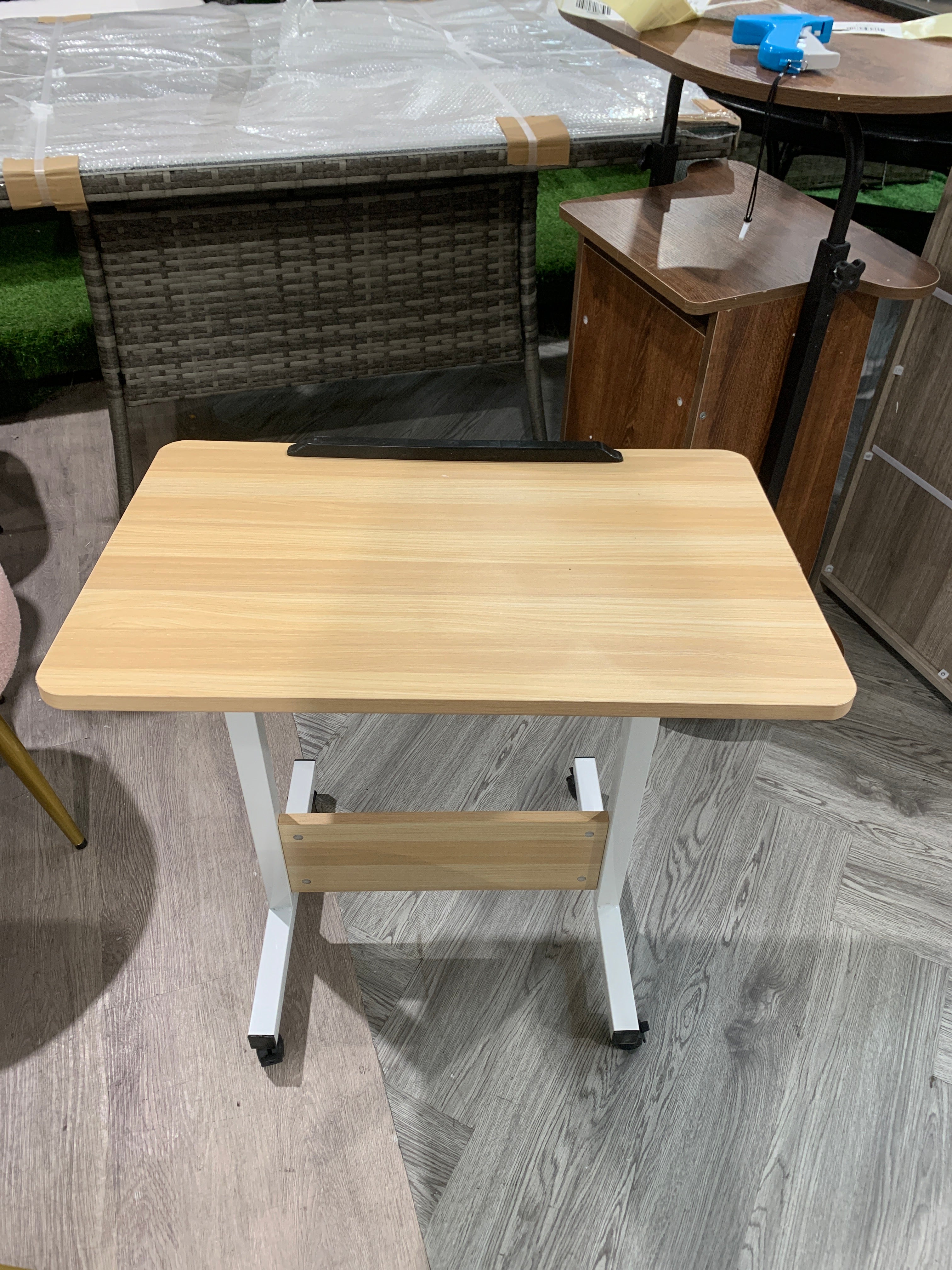 Height Adjustable Mobile Table with Wheels Brown